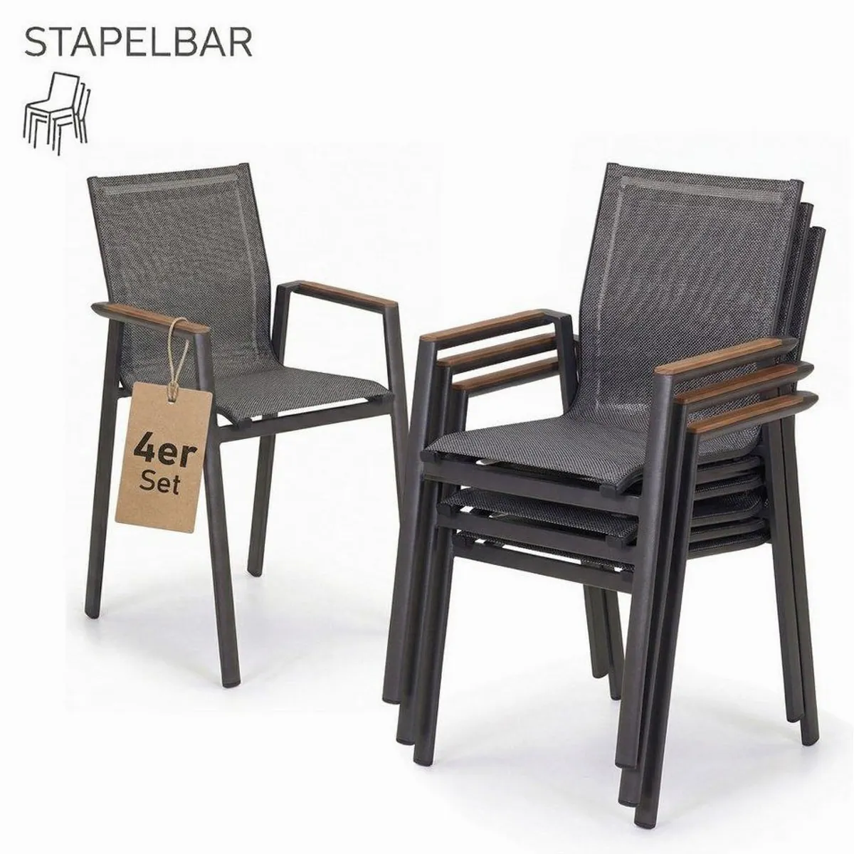 acamp VEGAS Stapelsessel 4er Set, wetterfest, leicht, atmungsaktiv