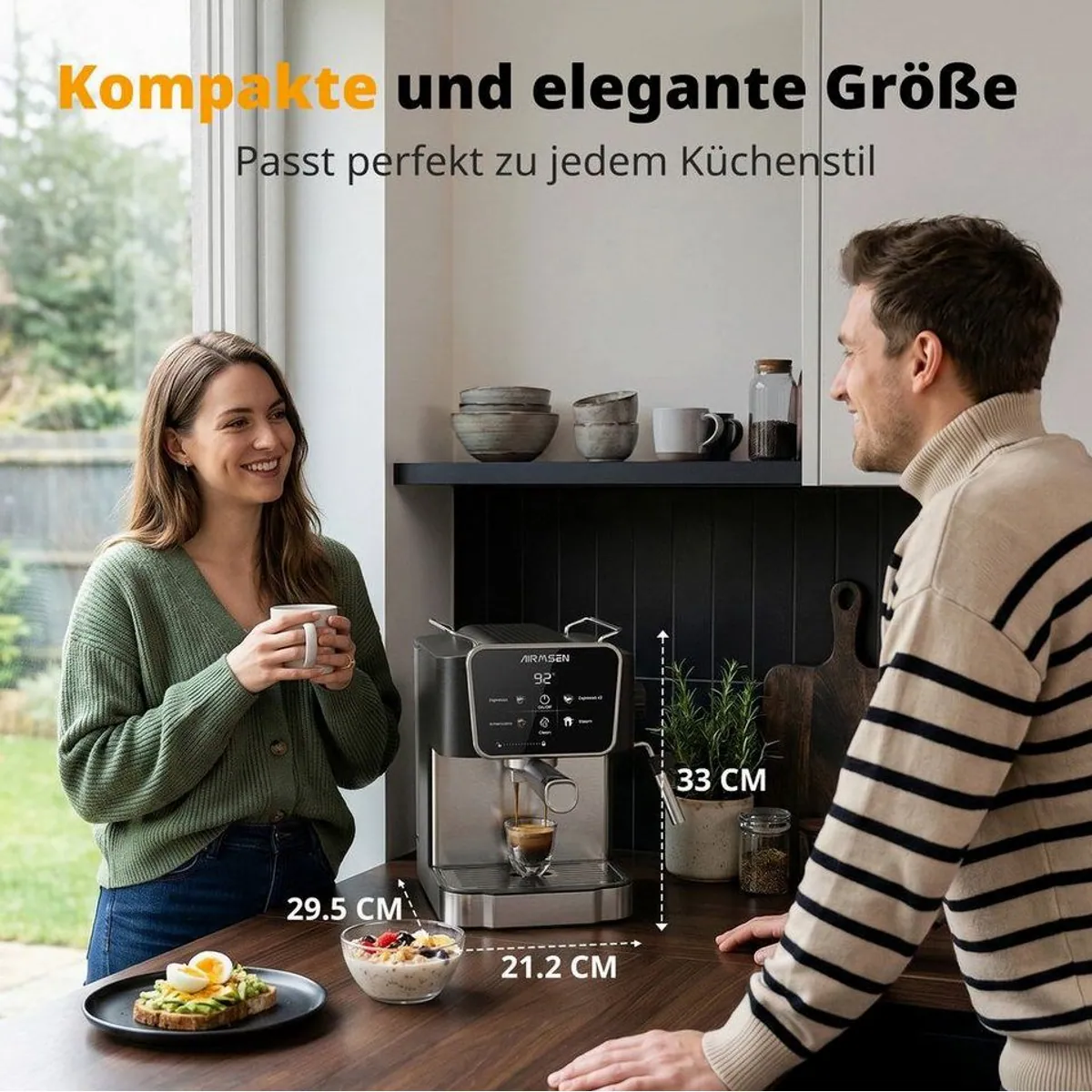 Airmsen Espressomaschine, 20 Bar Druck, LCD-Touchscreen, 1,8L Wassertank 3