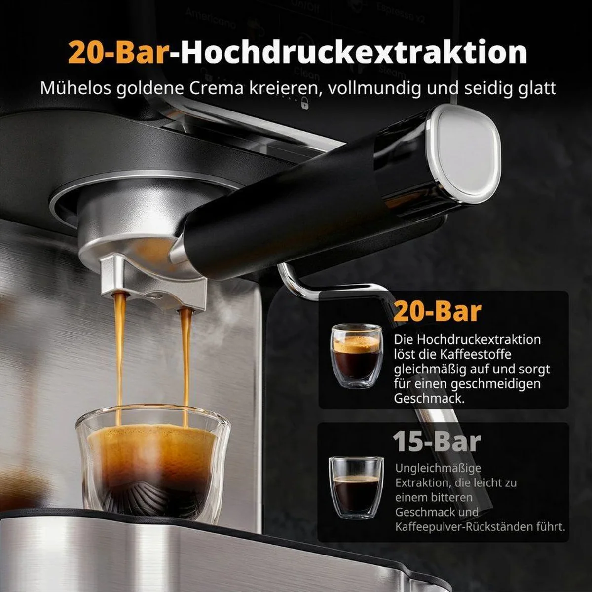 Airmsen Espressomaschine, 20 Bar Druck, LCD-Touchscreen, 1,8L Wassertank 4