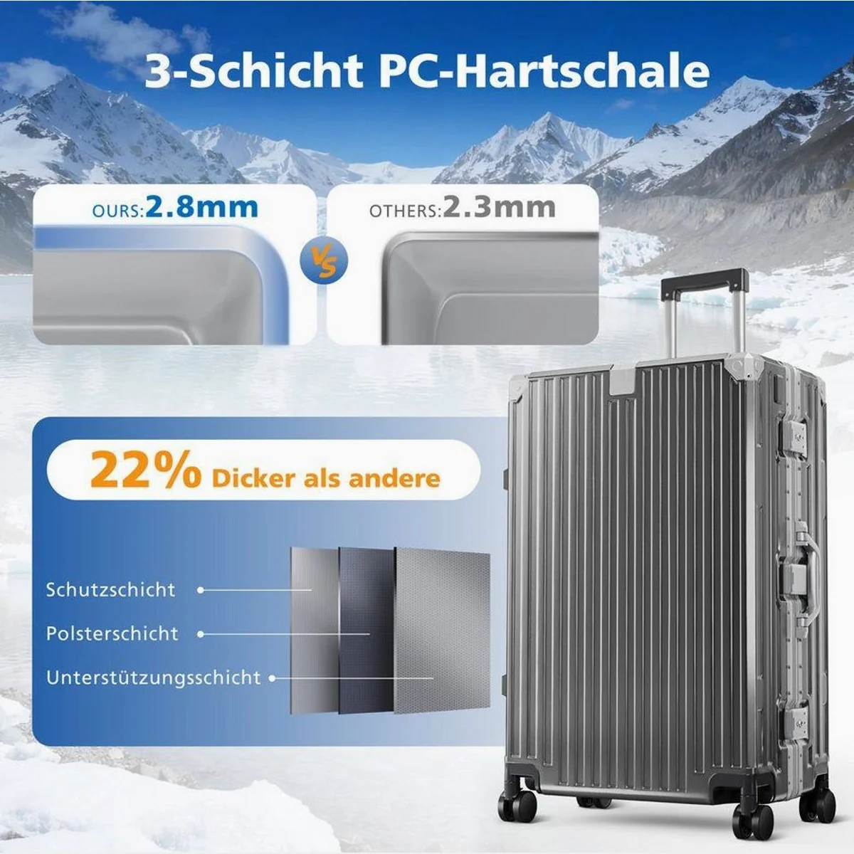 ALPHA CAMP Koffer Hartschale, TSA-Schloss, Aluminiumrahmen — robust, leicht, vielseitig 2