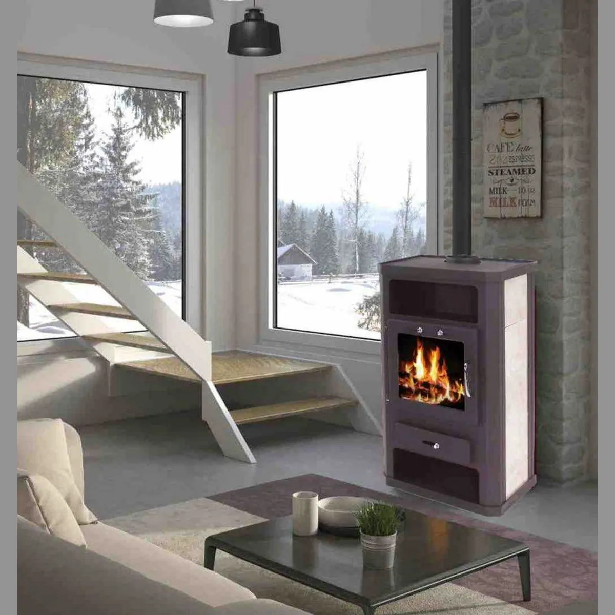 Apex Kaminofen 9kW, elegantes Kacheldesign, XXL Feuerraum, Energieeffizienzklasse A