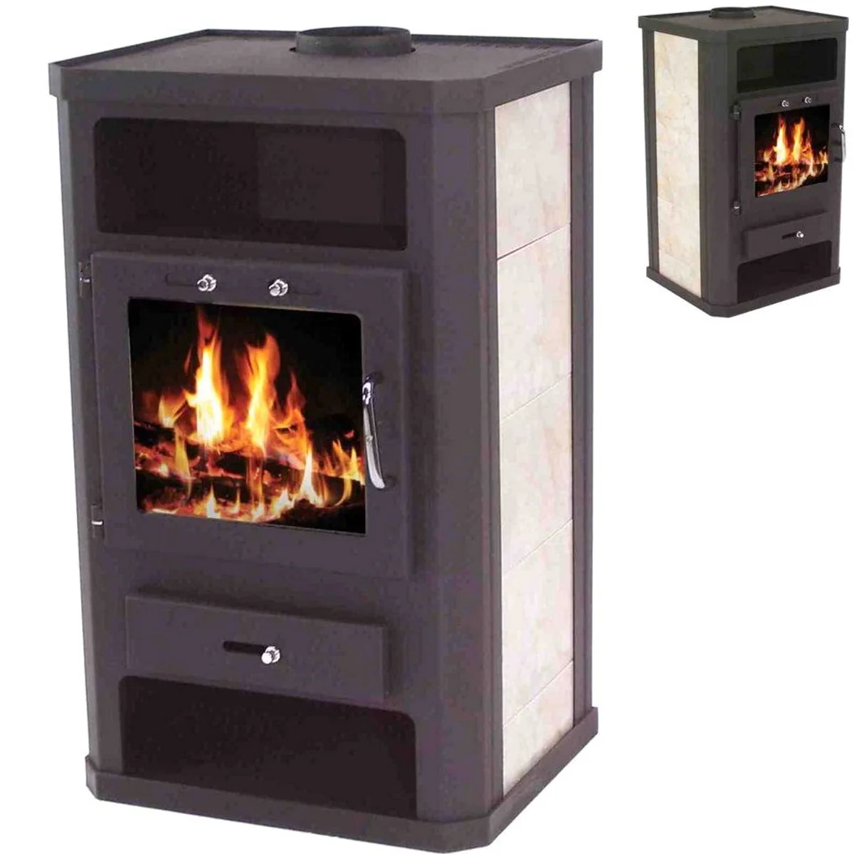 Apex Kaminofen 9kW, elegantes Kacheldesign, XXL Feuerraum, Energieeffizienzklasse A 2