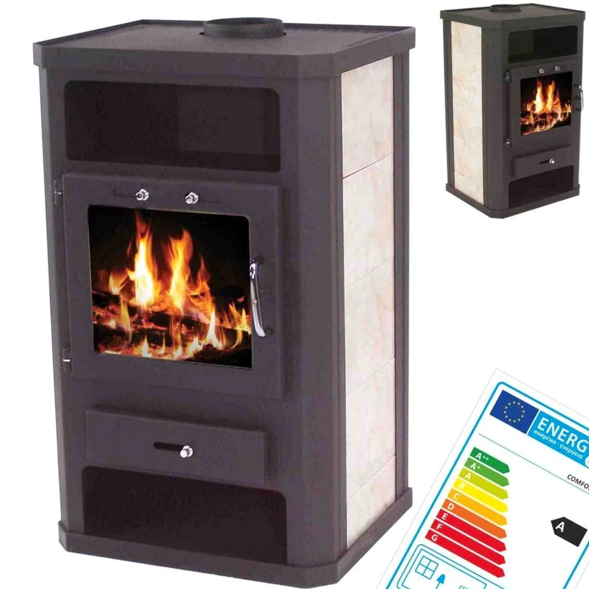 Apex Kaminofen 9kW, elegantes Kacheldesign, XXL Feuerraum, Energieeffizienzklasse A 3
