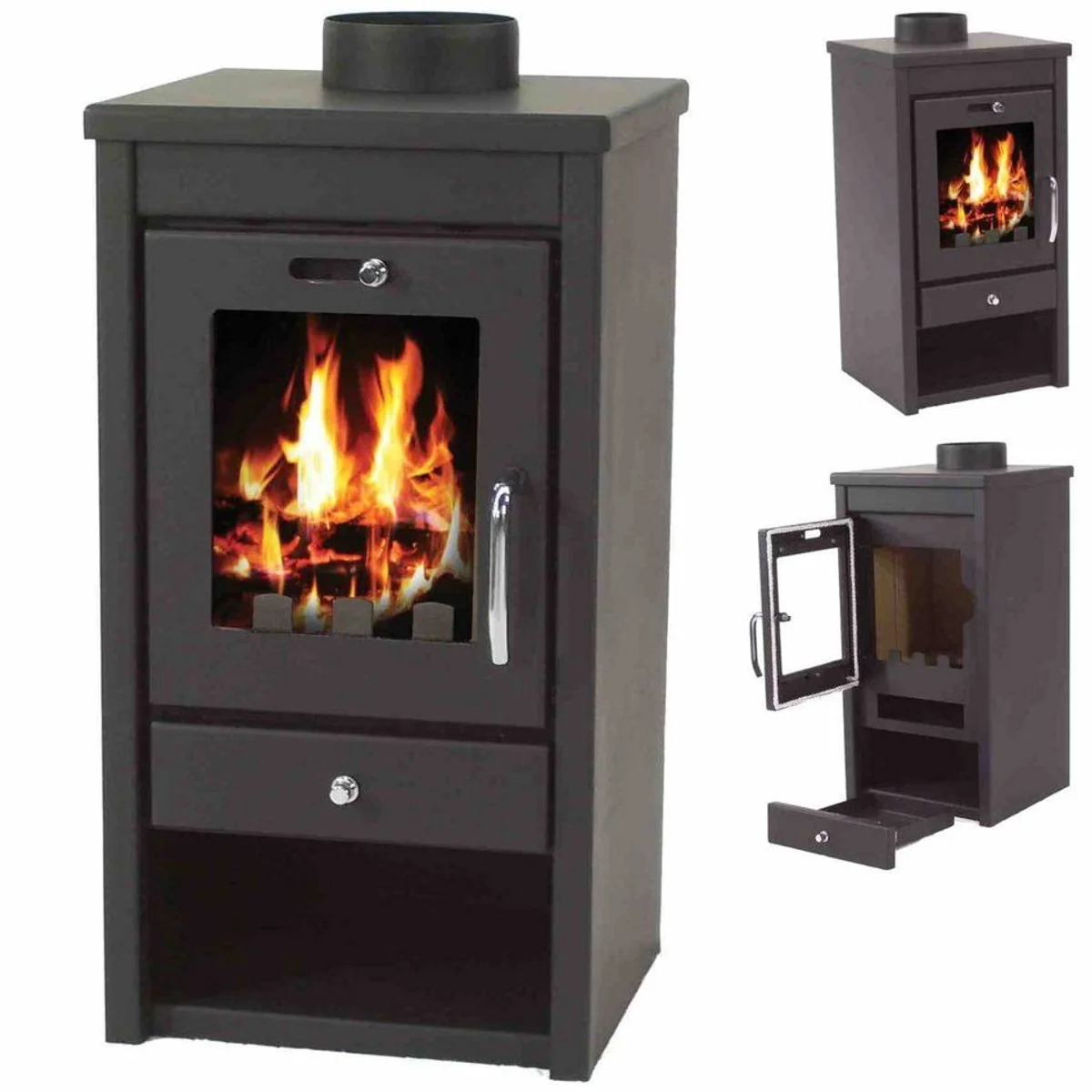 Apex Kaminofen 7,5 kW, hohe Effizienz, großes Sichtfenster, Holzfach 2