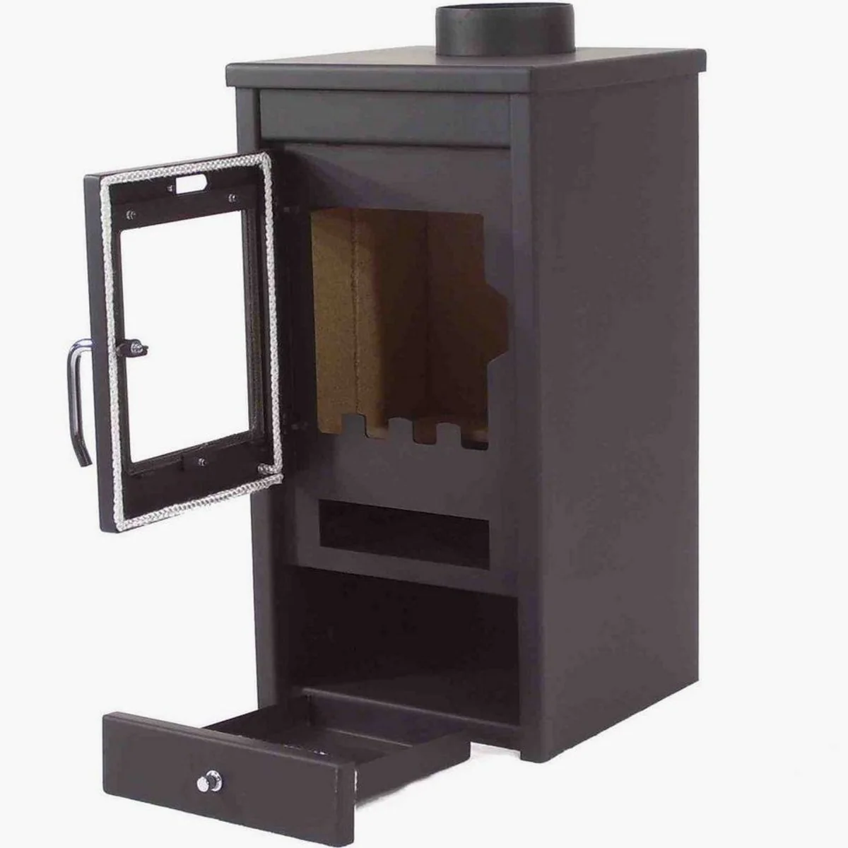 Apex Kaminofen 7,5 kW, hohe Effizienz, großes Sichtfenster, Holzfach 5
