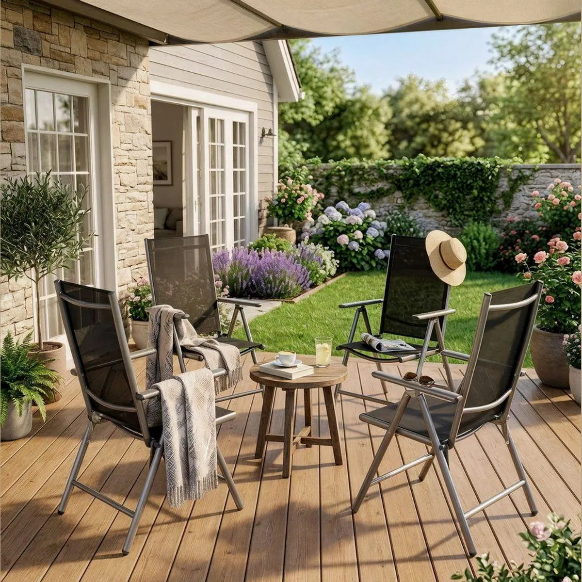 Arebos Klappstuhl Gartenstuhl 4er Set, 7-fach verstellbar, wetterfest, bis 120 kg 2
