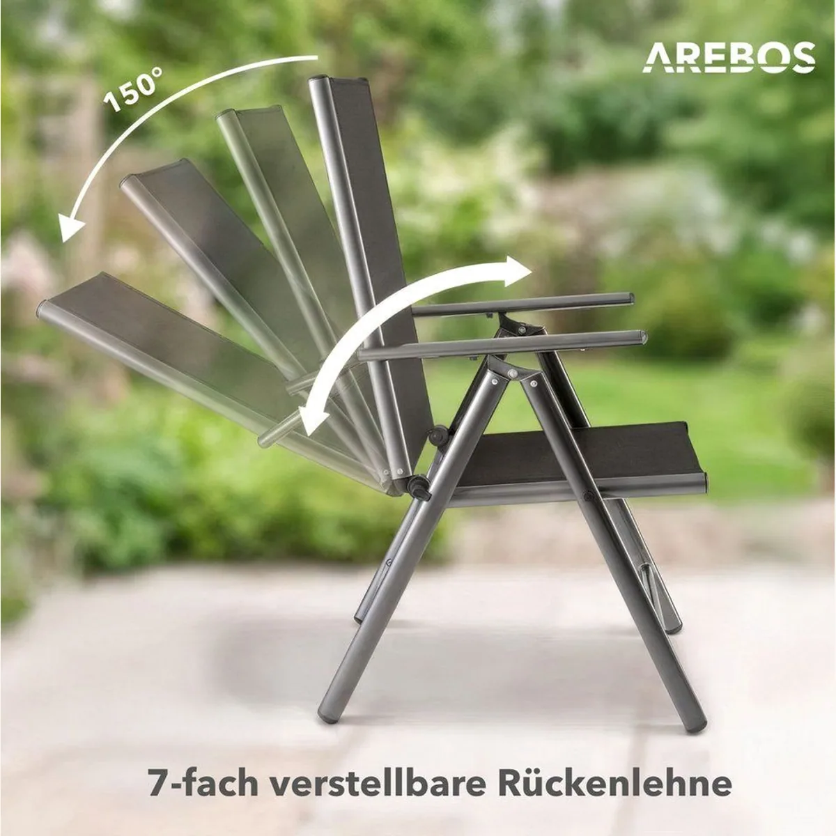 Arebos Klappstuhl Gartenstuhl 4er Set, 7-fach verstellbar, wetterfest, bis 120 kg 4