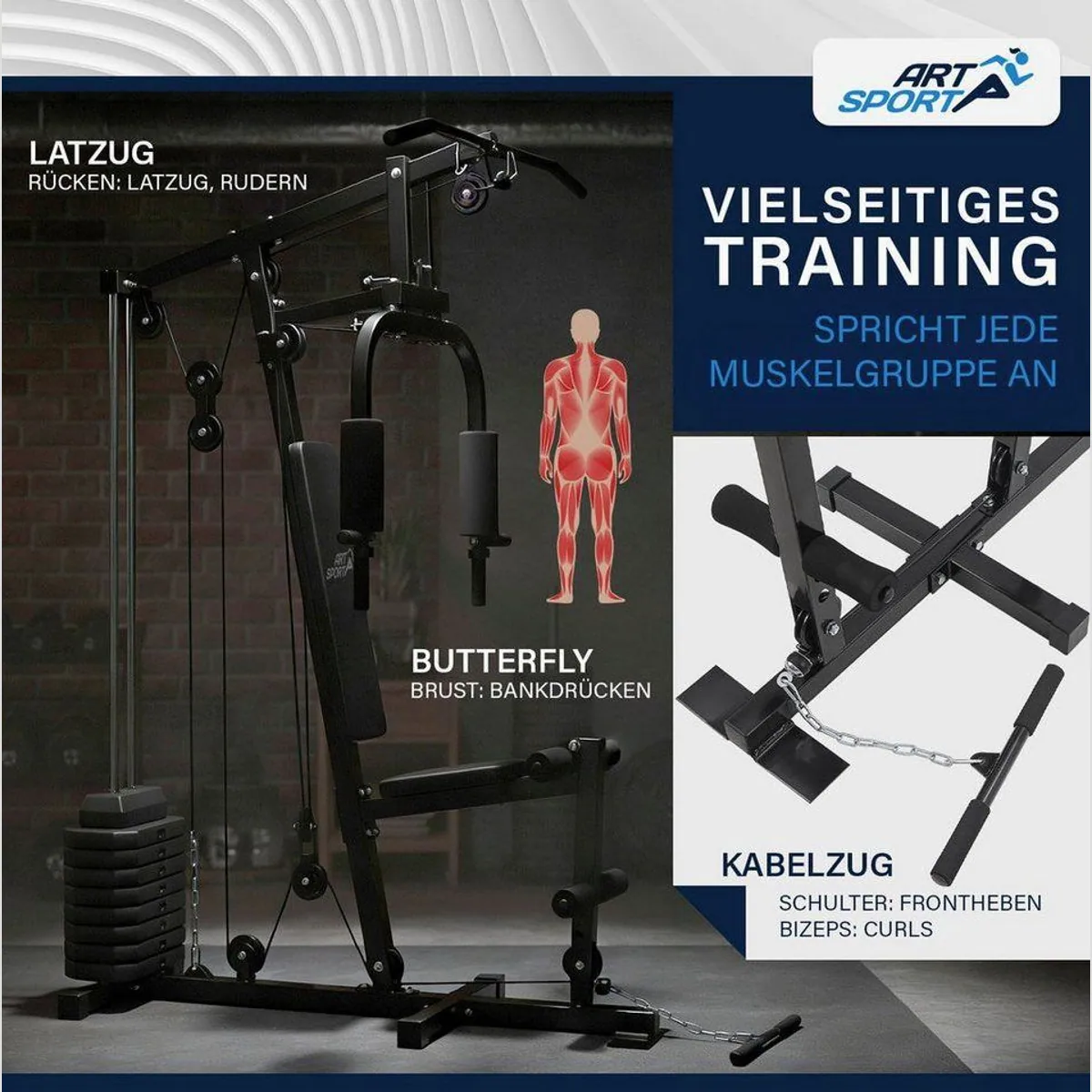 ArtSport ProfiGym 2000 Kraftstation, 9 Gewichtsblöcke, platzsparend, vielseitig einsetzbar 2
