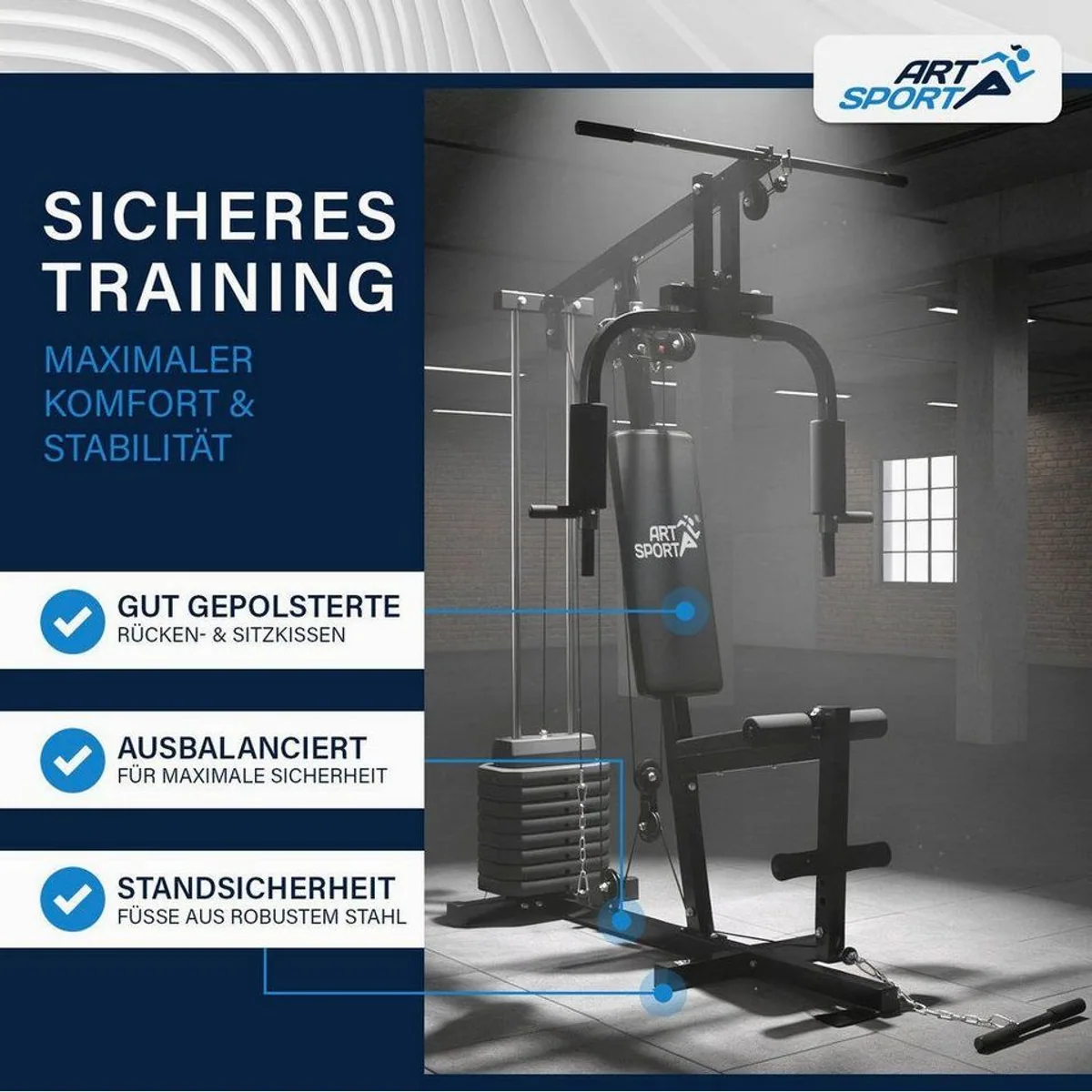 ArtSport ProfiGym 2000 Kraftstation, 9 Gewichtsblöcke, platzsparend, vielseitig einsetzbar 4