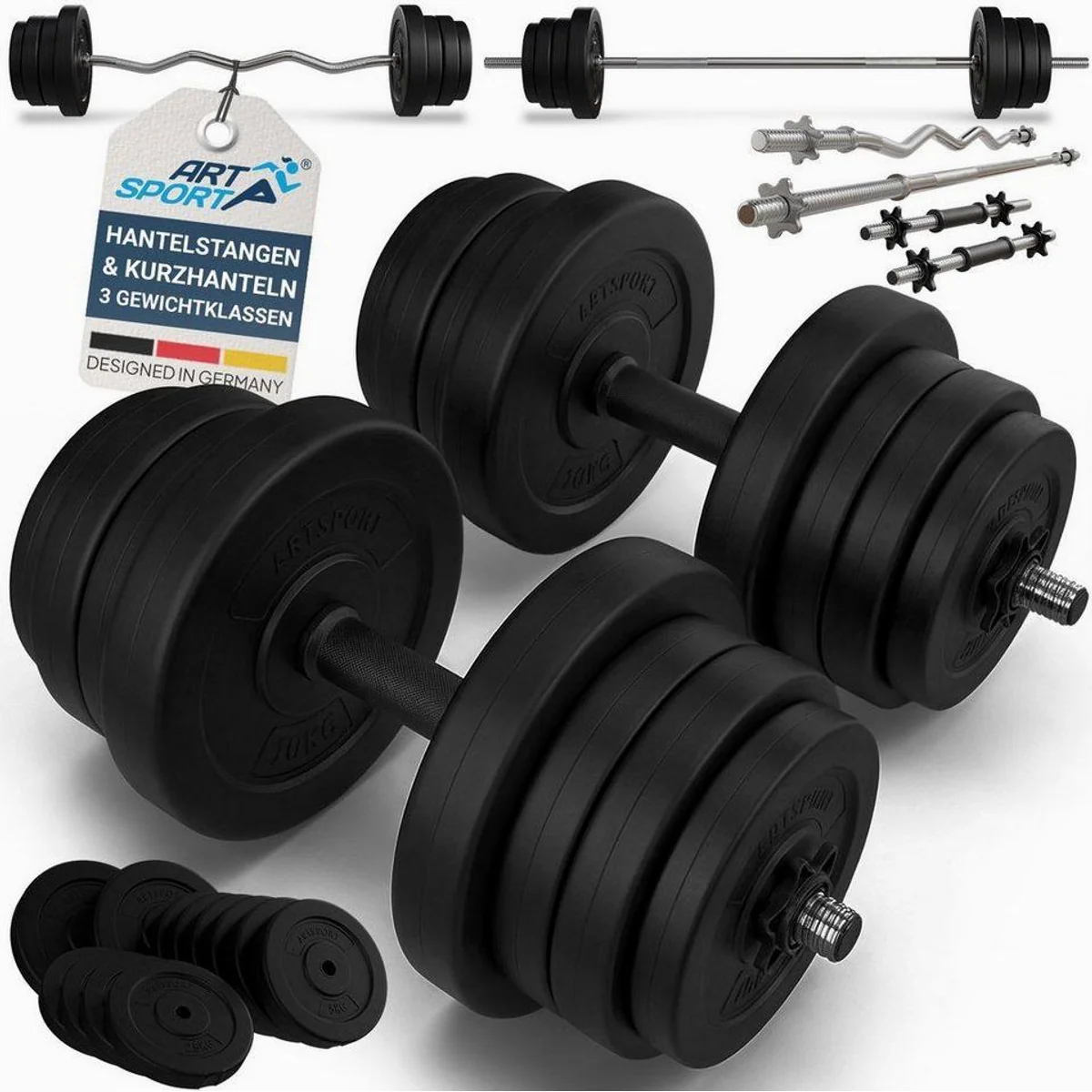 ArtSport Hantel-Set 3in1, 60 kg, rutschfeste Griffe, vielseitig einsetzbar