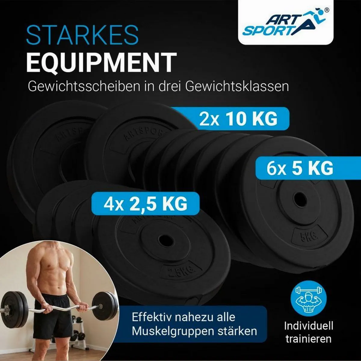 ArtSport Hantel-Set 3in1, 60 kg, rutschfeste Griffe, vielseitig einsetzbar 2