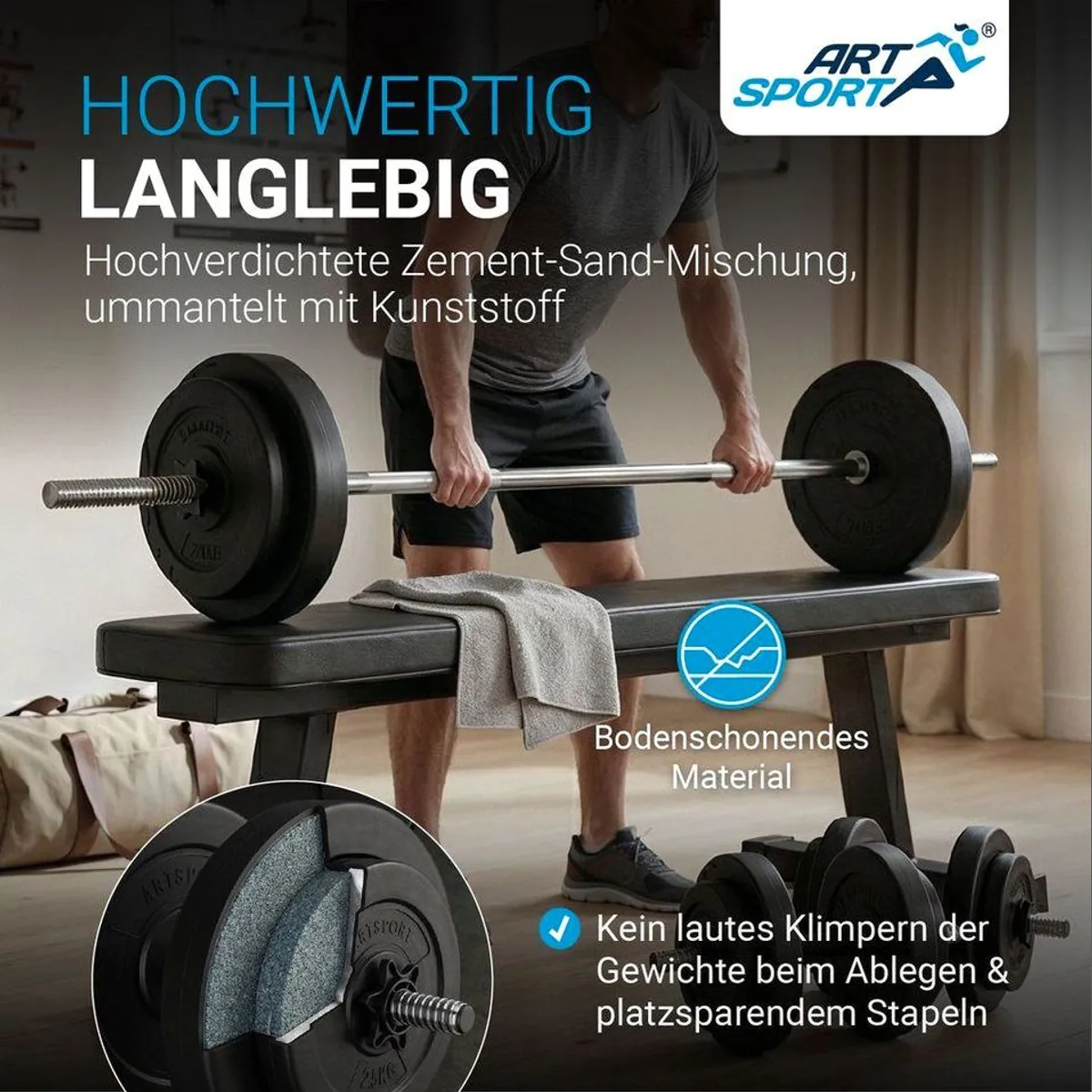 ArtSport Hantel-Set 3in1, 60 kg, rutschfeste Griffe, vielseitig einsetzbar 3