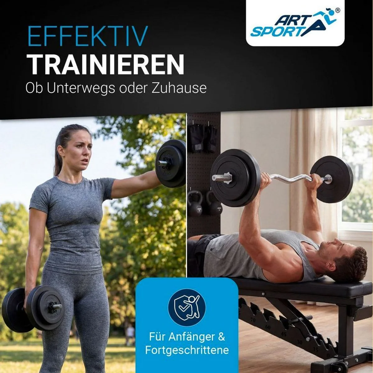 ArtSport Hantel-Set 3in1, 60 kg, rutschfeste Griffe, vielseitig einsetzbar 4