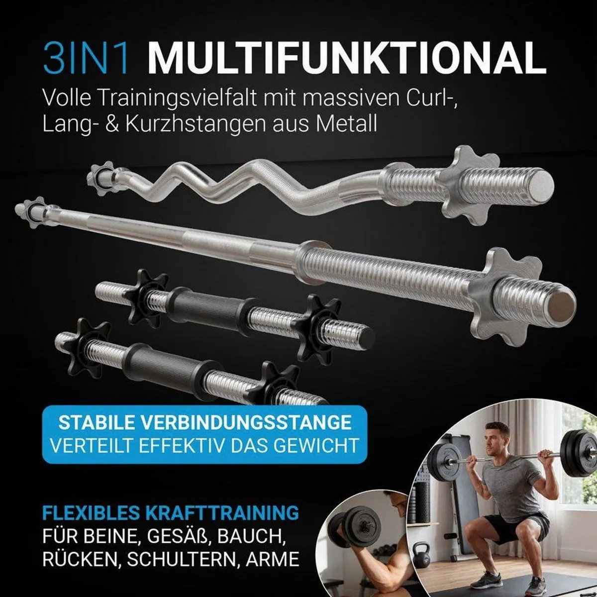 ArtSport Hantel-Set 3in1, 60 kg, rutschfeste Griffe, vielseitig einsetzbar 5
