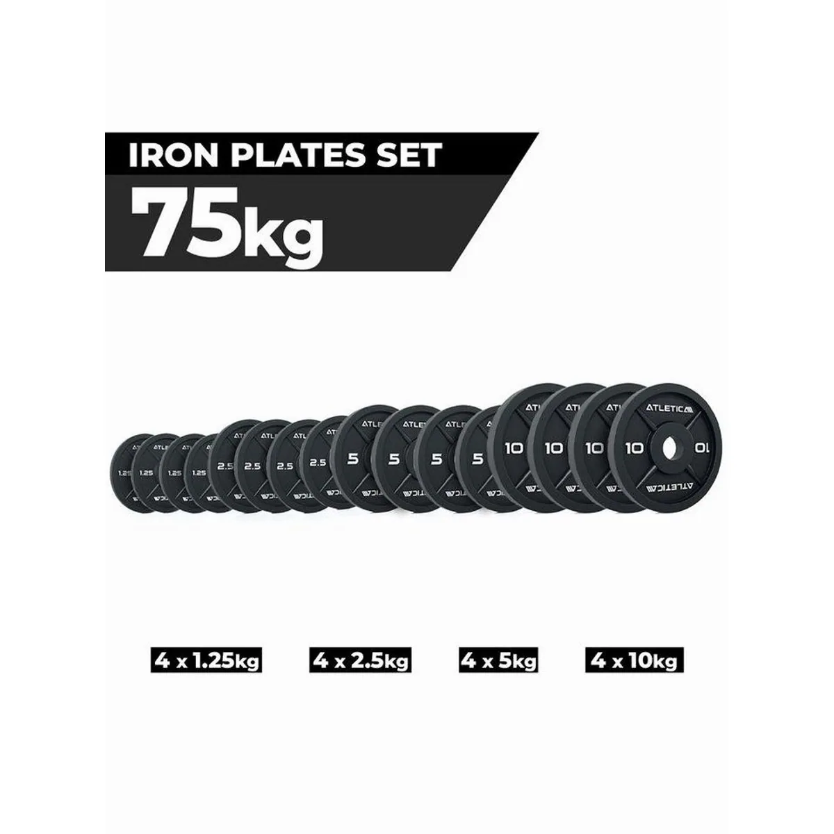 ATLETICA Hantelscheiben Set, 75 kg, Gusseisen, 50 mm 2
