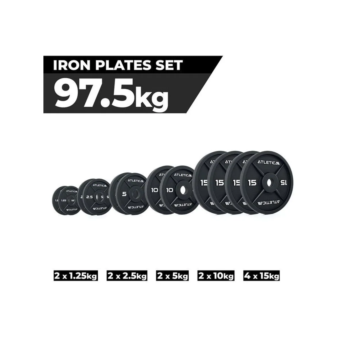 ATLETICA Hantelscheiben Set 97,5 kg, Gusseisen, 50 mm — vielseitig, langlebig, klassisch 2