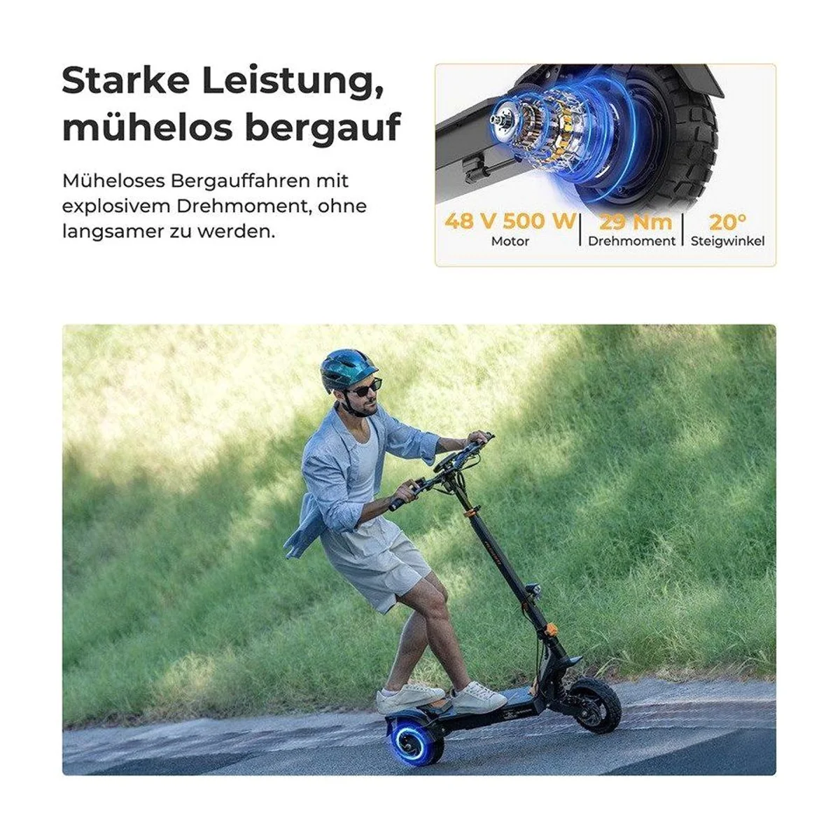 Ausom L1 E-Scooter, 90 km Reichweite, 500 W Motor, E-ABS-Bremssystem 4