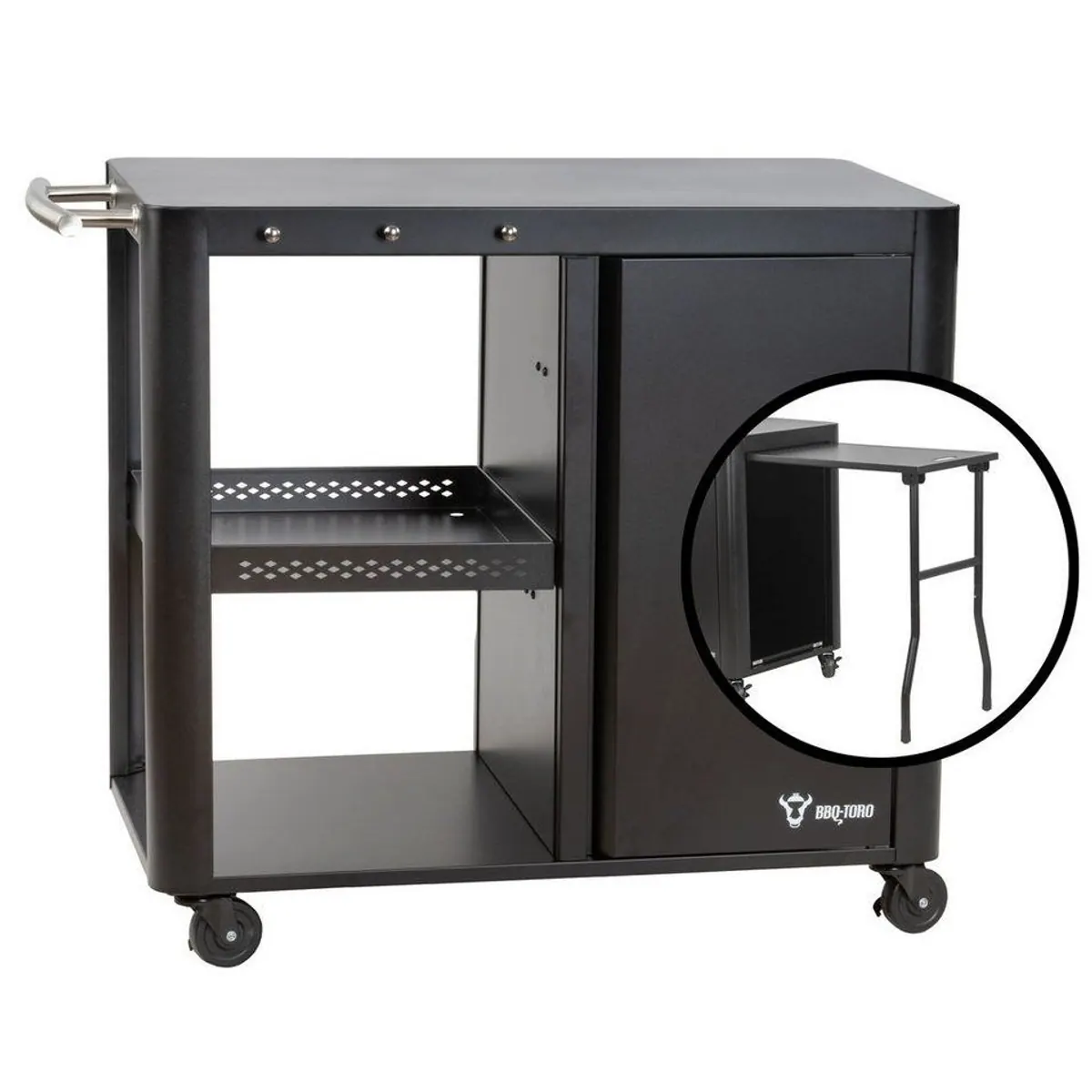 BBQ-Toro Grillablagetisch, große Arbeitsfläche und Stauraum — 95 x 50 x 80 cm, Schwarz