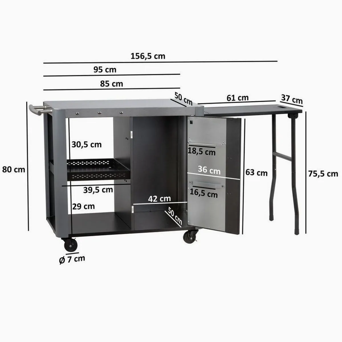 BBQ-Toro Grillablagetisch, große Arbeitsfläche, stabil und mobil 3