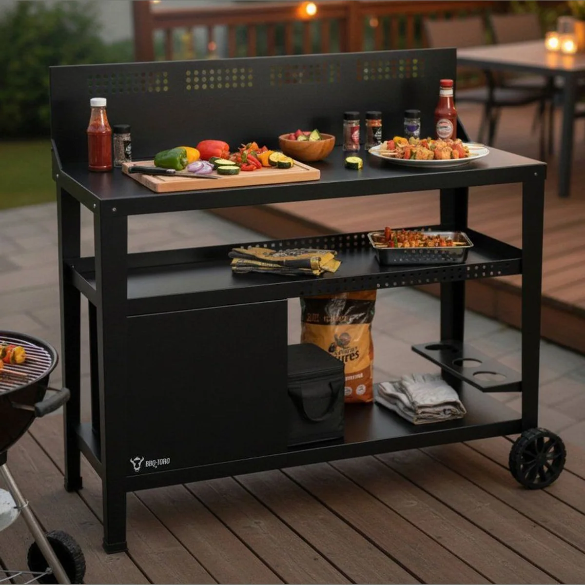 BBQ-Toro Grillwagen 125 x 57 x 104 cm, große Ablagefläche, Windschutz 2