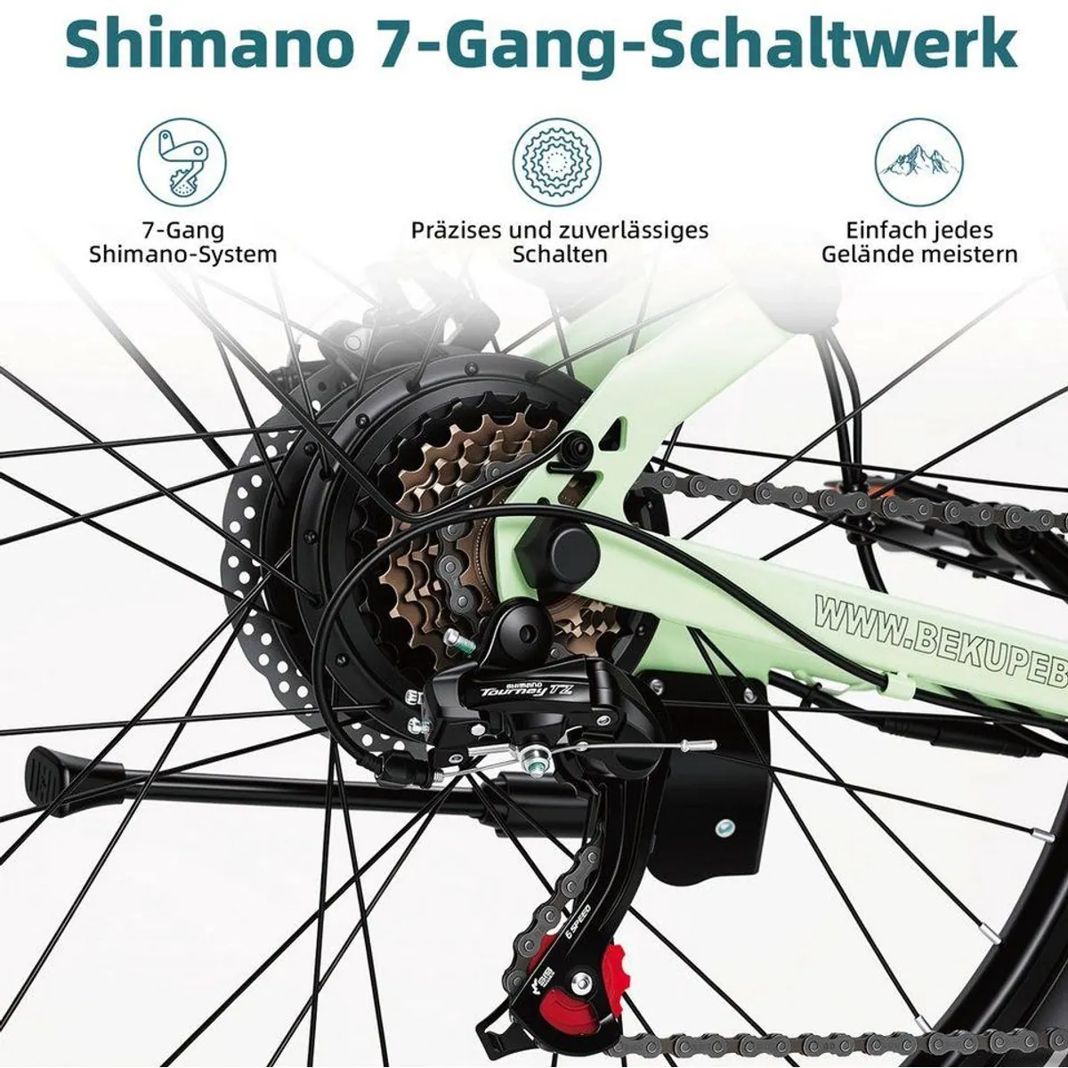 BEKUP E-Bike Cityrad 26 Zoll, 250 W Motor, 120 km Reichweite, 7-Gang Shimano 4
