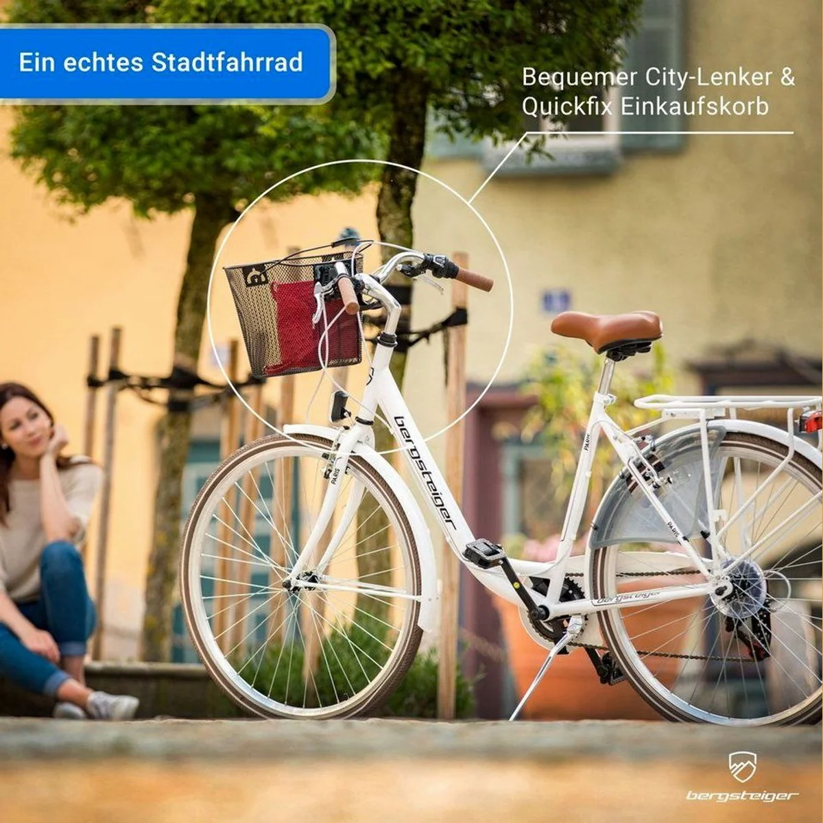 bergsteiger Paris Cityrad, 26 Zoll, 6-Gang Shimano, Licht & Korb 2