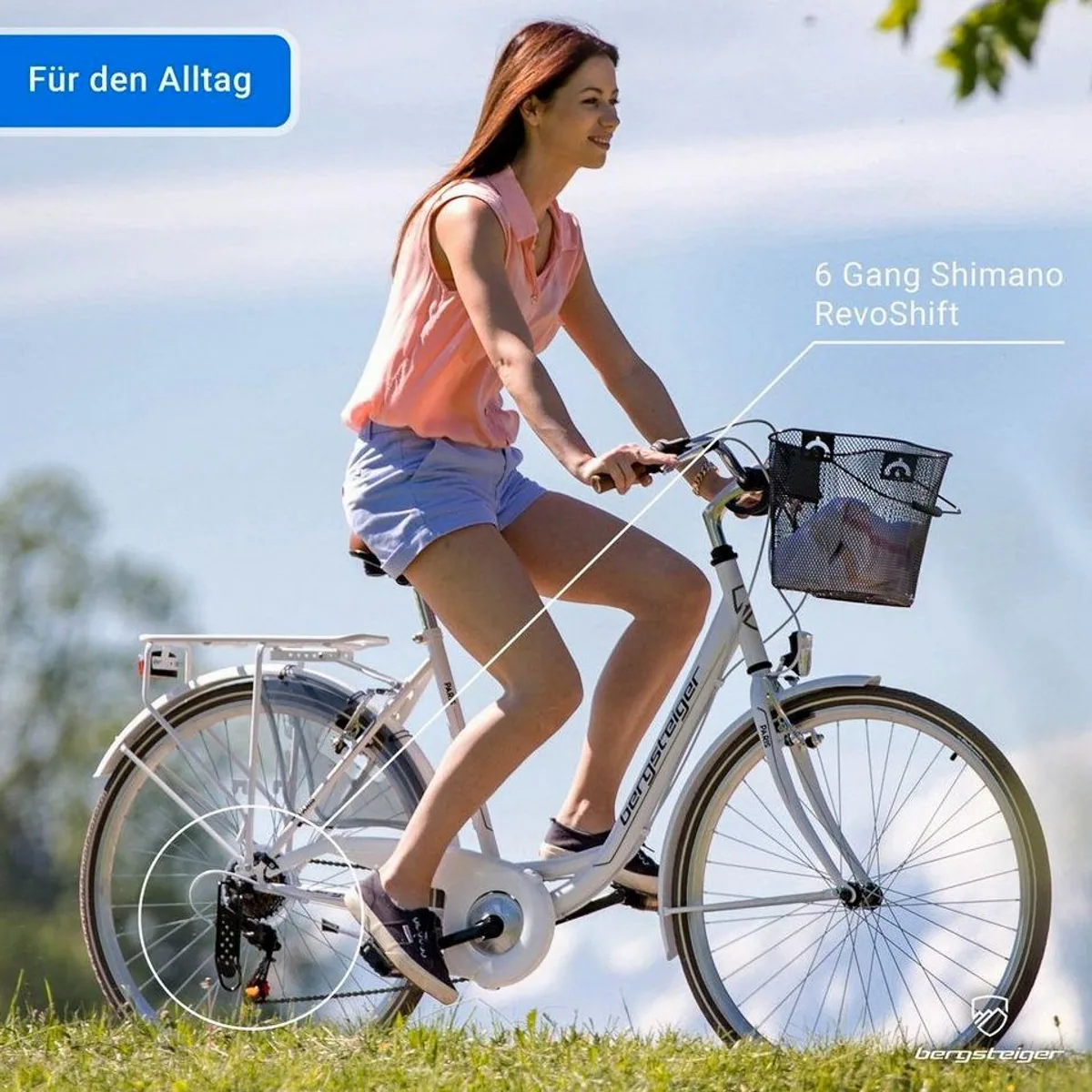 bergsteiger Paris Cityrad, 26 Zoll, 6-Gang Shimano, Licht & Korb 3
