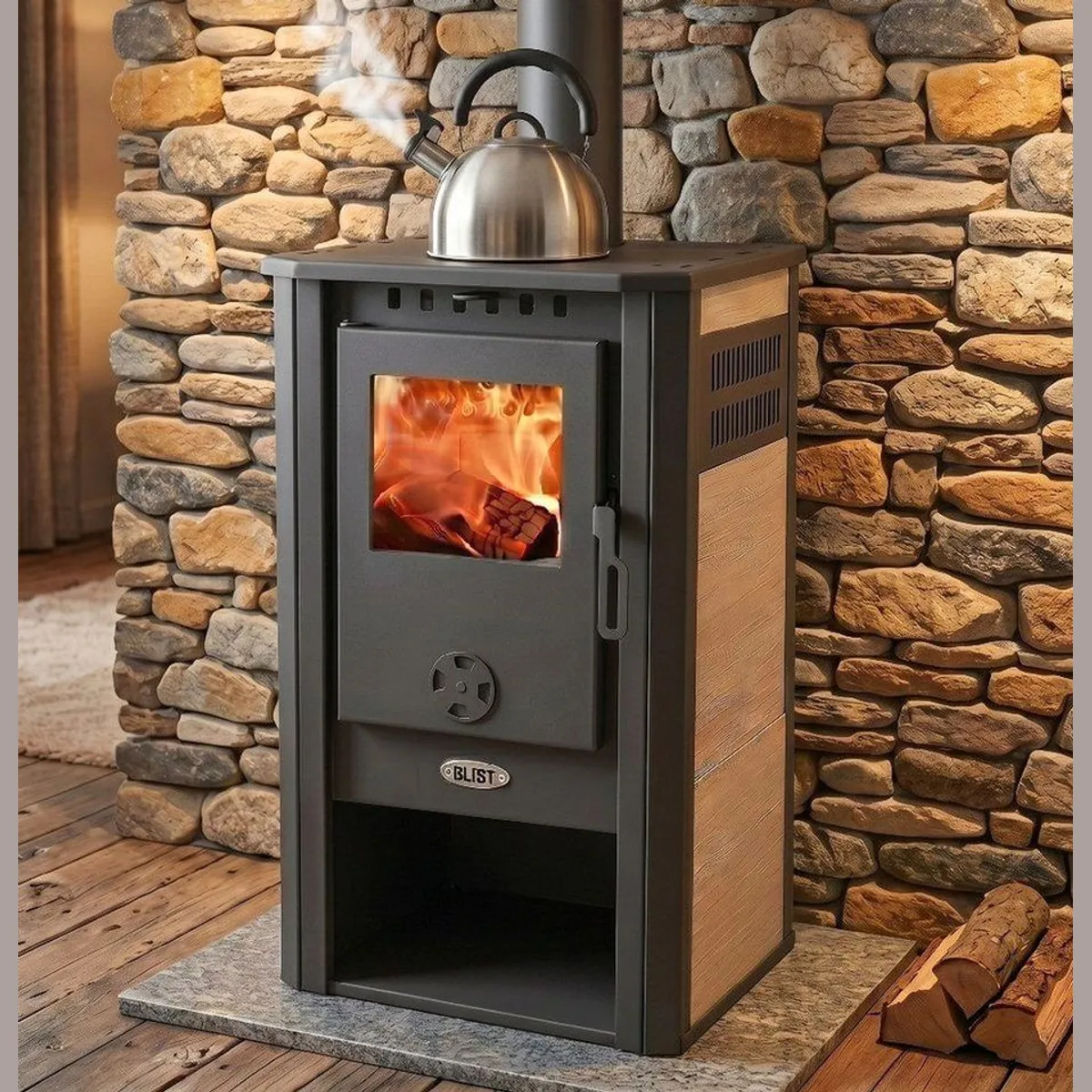 Blist Kaminofen Atene S Keramik Creme, 7,5 kW, hohe Effizienz, elegantes Design 3