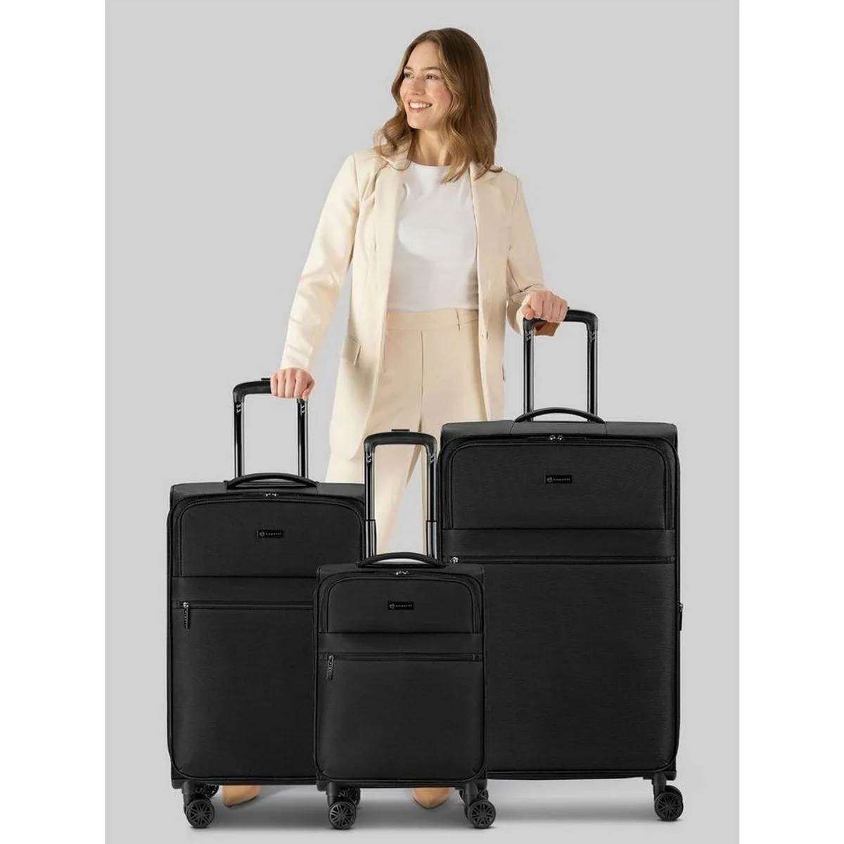 bugatti Valencia Soft Trolleyset, 3-teilig, 4 Rollen, robustes Polyester 2