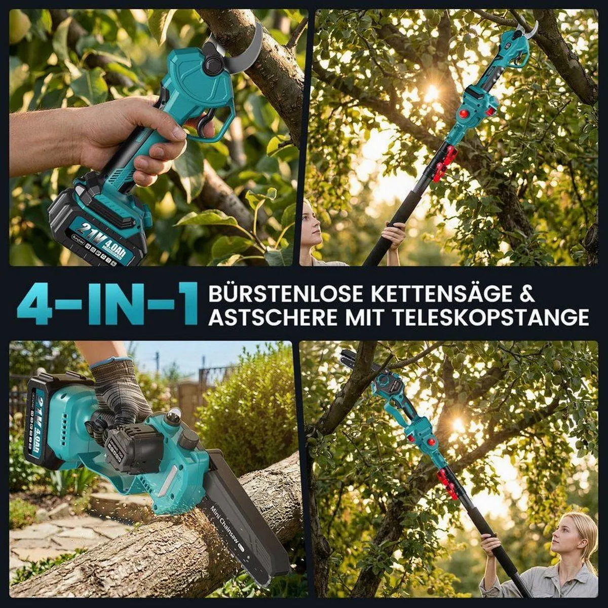 Bundviel Akku-Hochentaster, bis 235,5 m Arbeitshöhe, bürstenloser Motor, 2x 4000mAh Akku 2