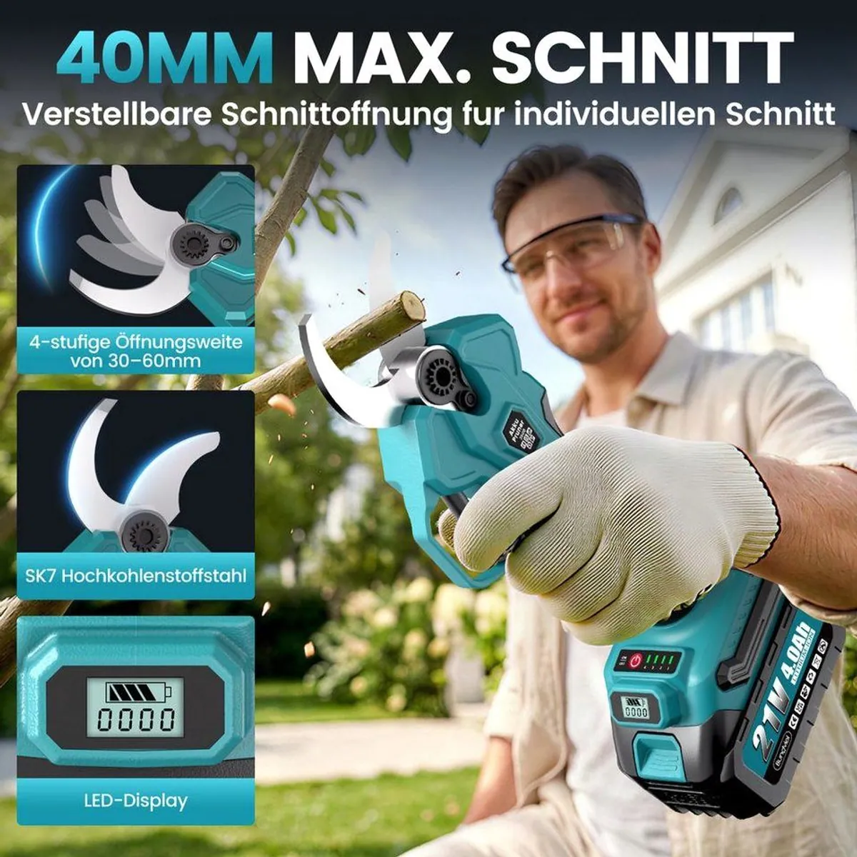 Bundviel Akku-Hochentaster, bis 235,5 m Arbeitshöhe, bürstenloser Motor, 2x 4000mAh Akku 3
