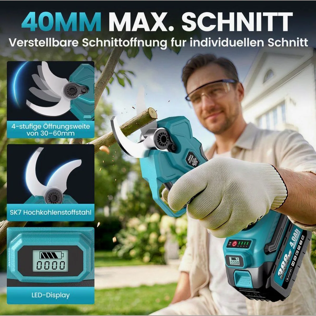 Bundviel Akku-Hochentaster 4-in-1, bürstenlos, bis 23,5 m Höhe, 2x 4000mAh Akku 3