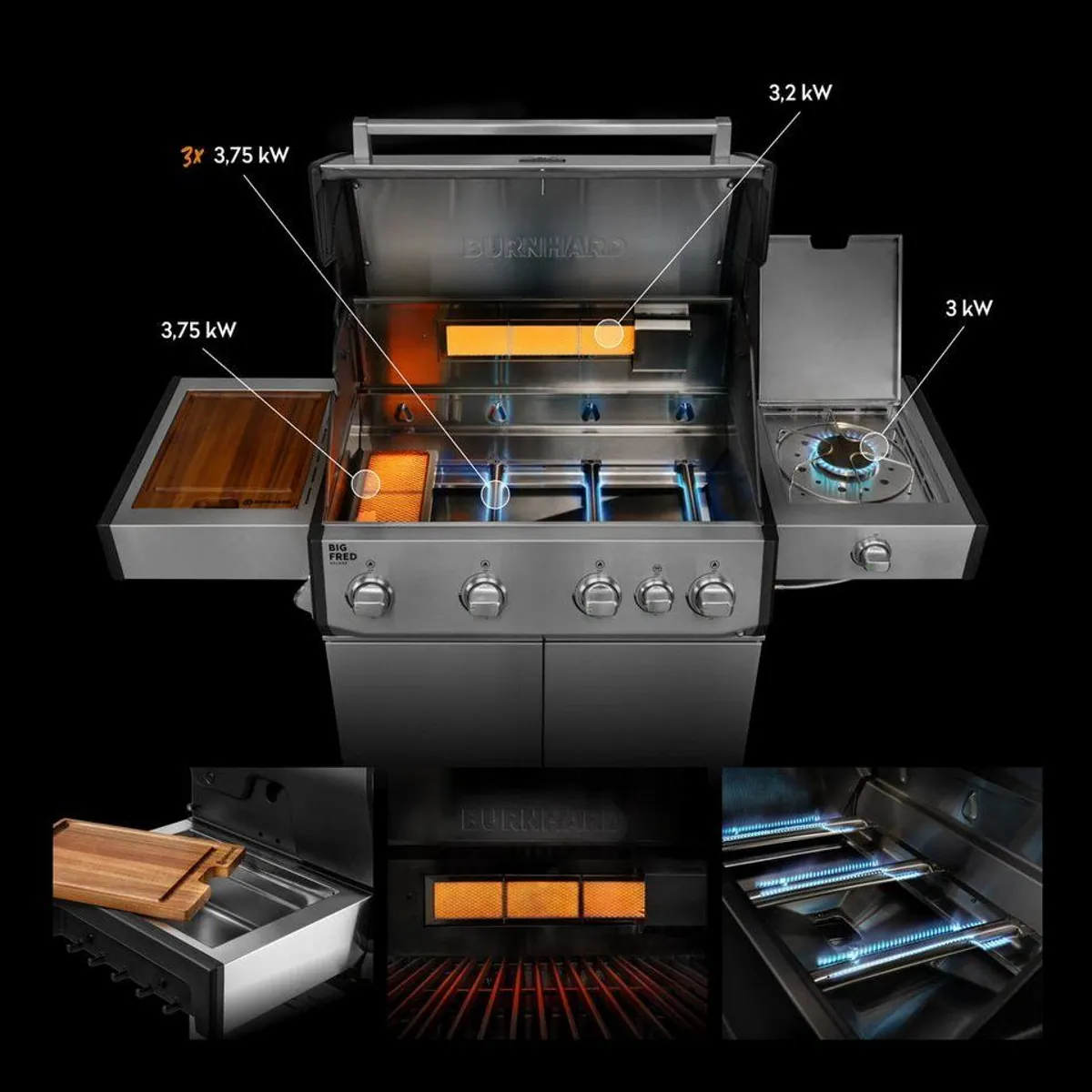 BURNHARD Big FRED Deluxe Gasgrill, 21,2 kW, 4-Brenner, Infrarot, Edelstahl 2