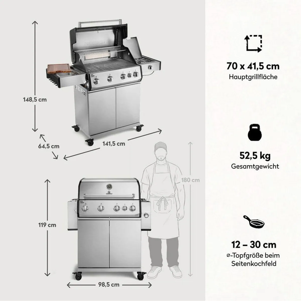 BURNHARD Big FRED Deluxe Gasgrill, 21,2 kW, 4-Brenner, Infrarot, Edelstahl 3