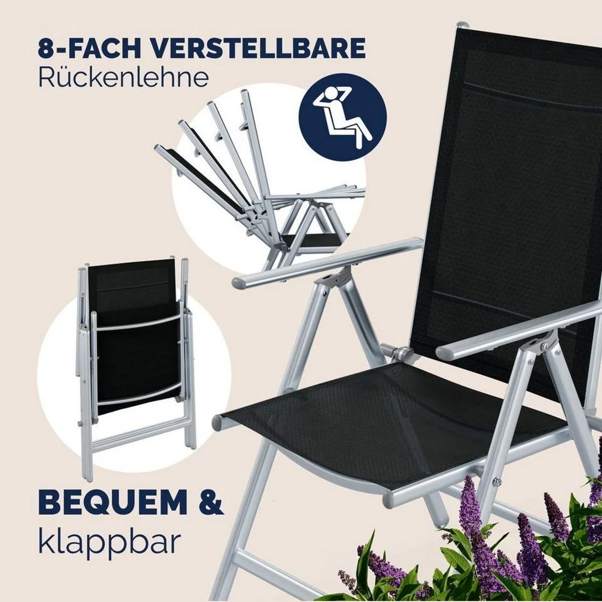 Casaria Garten-Essgruppe Bern, 7-tlg, klappbare Stühle, verstellbare Rückenlehnen, wetterfest 3