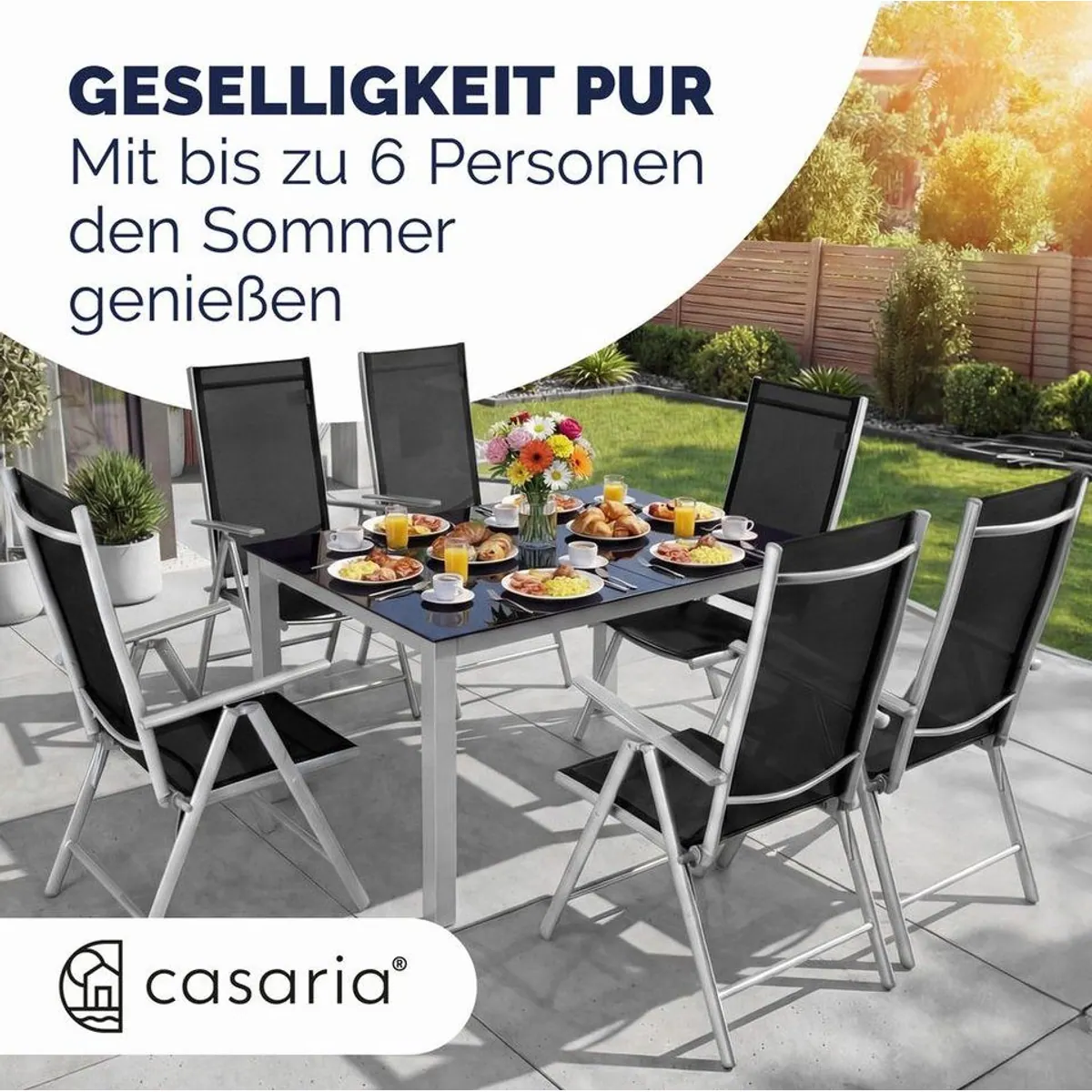 Casaria Garten-Essgruppe Bern, 7-tlg, klappbare Stühle, verstellbare Rückenlehnen, wetterfest 5