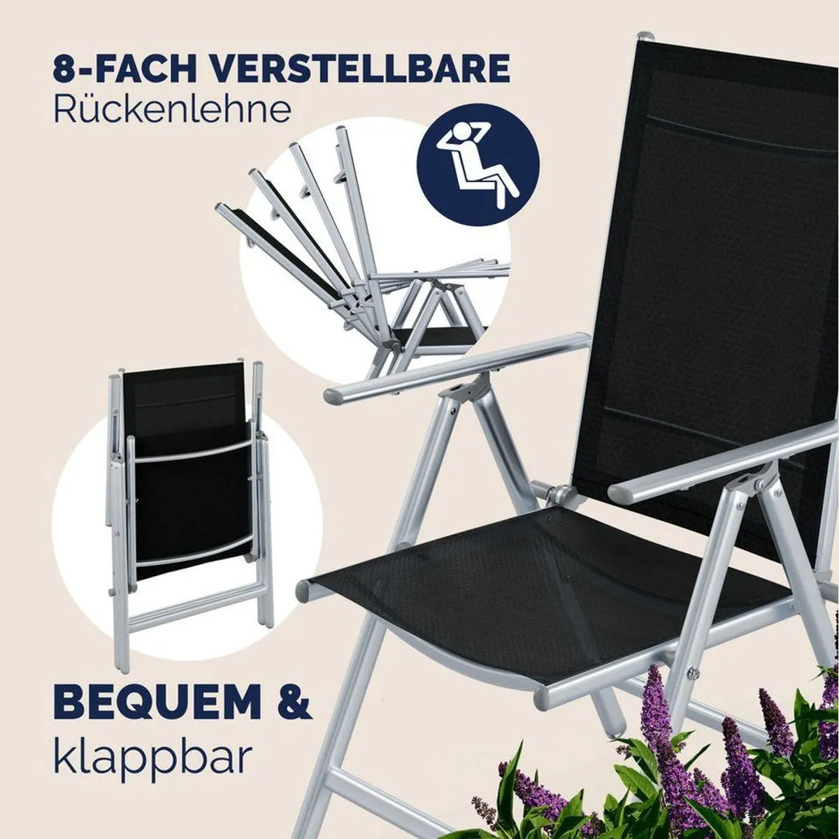 Casaria Garten-Essgruppe Bern, 9-teilig, klappbare Stühle, höhenverstellbar, wetterfest 3