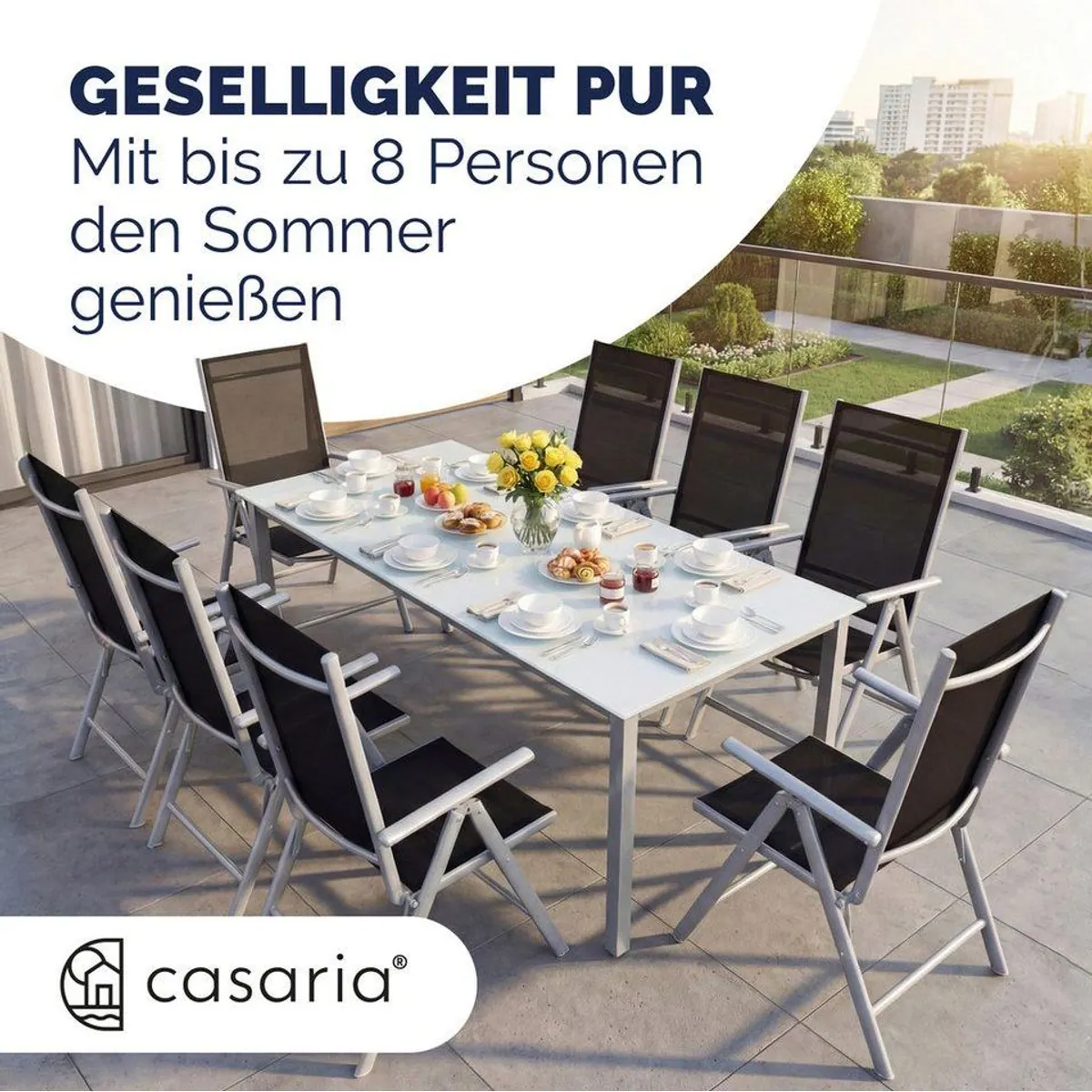 Casaria Garten-Essgruppe Bern, 9-teilig, klappbare Stühle, höhenverstellbar, wetterfest 5