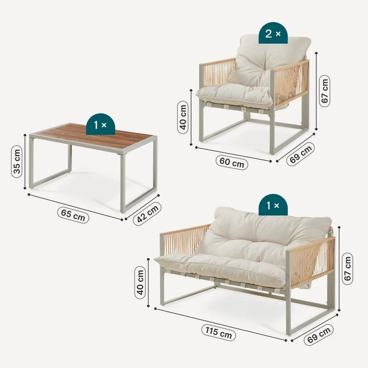 casa.pro Gartenlounge-Set Karg, 4-teilig, bequem und wetterfest 4