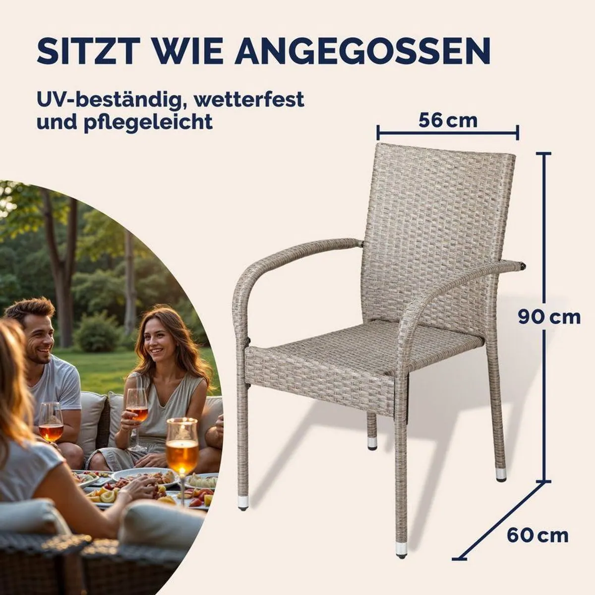 Casaria Gartenstuhl, stapelbar, wetterfest, 160 kg Belastbarkeit 4