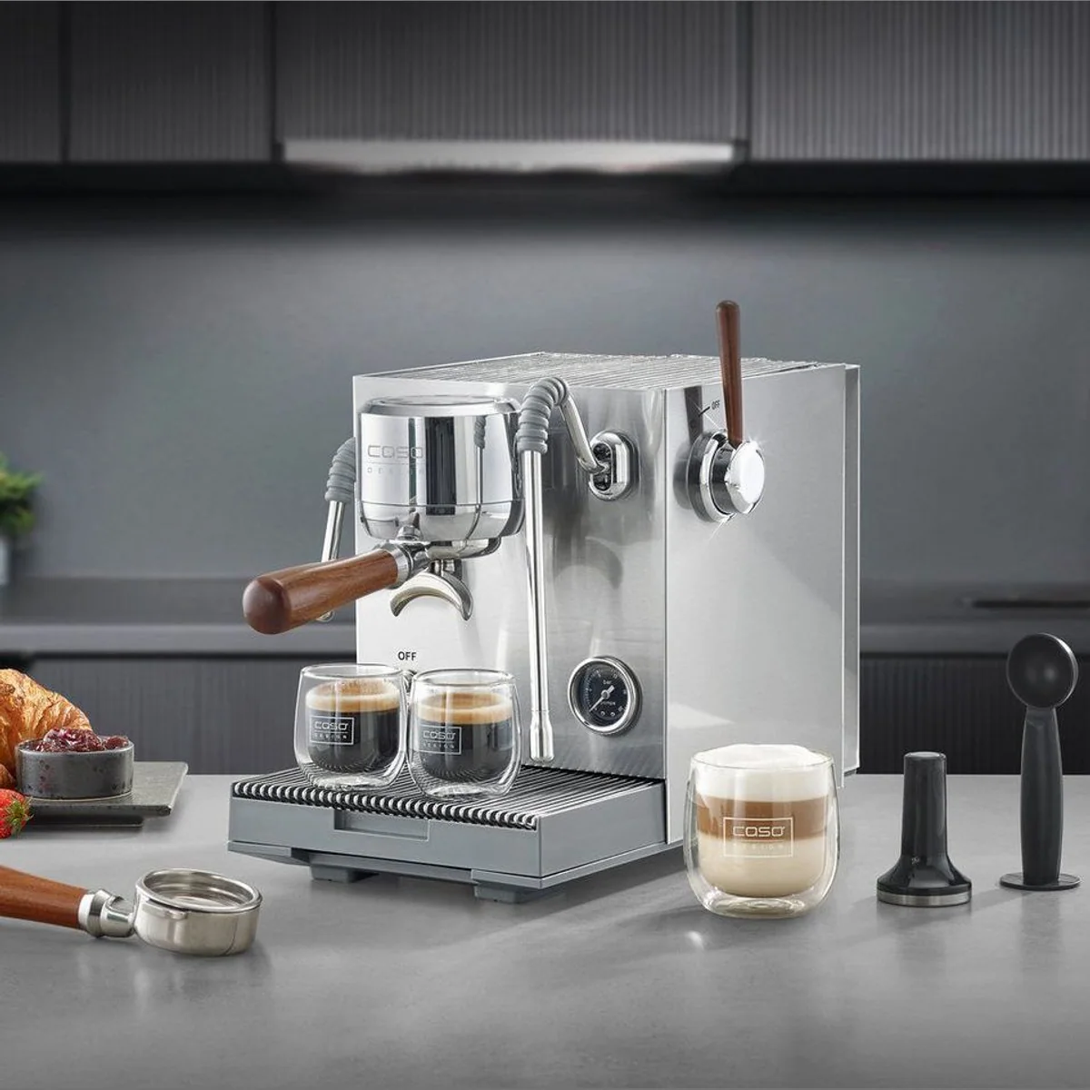 Caso EspressoGourmet Advanced Siebträgermaschine, 3000 Watt, 19 bar, Vorbrühfunktion