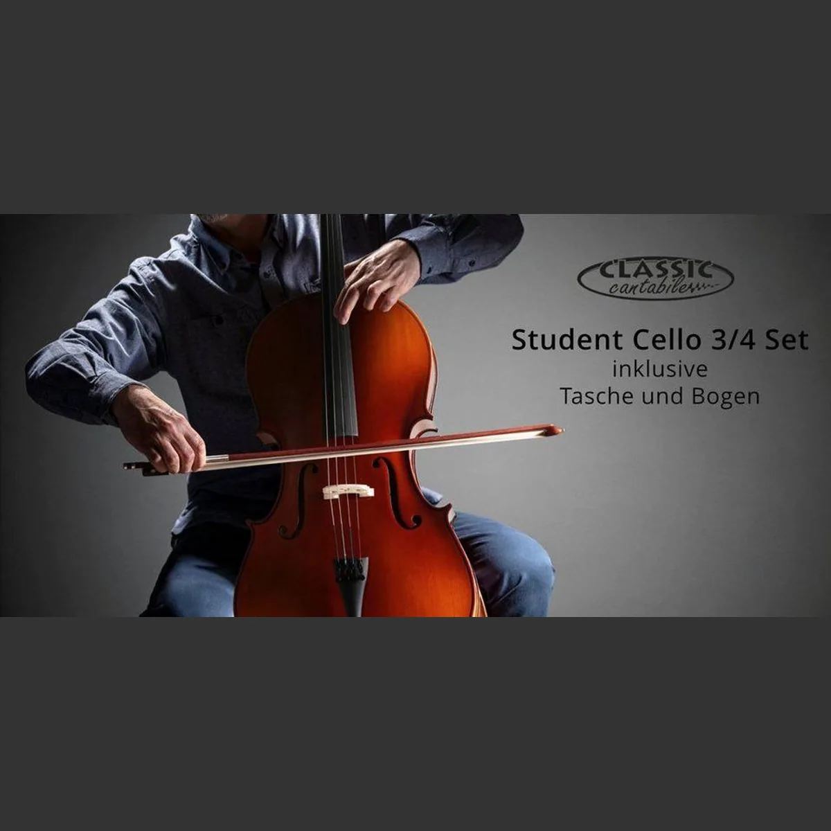 Classic Cantabile Cello 3/4 Set, handgefertigt, inkl. Bogen und Tasche 2