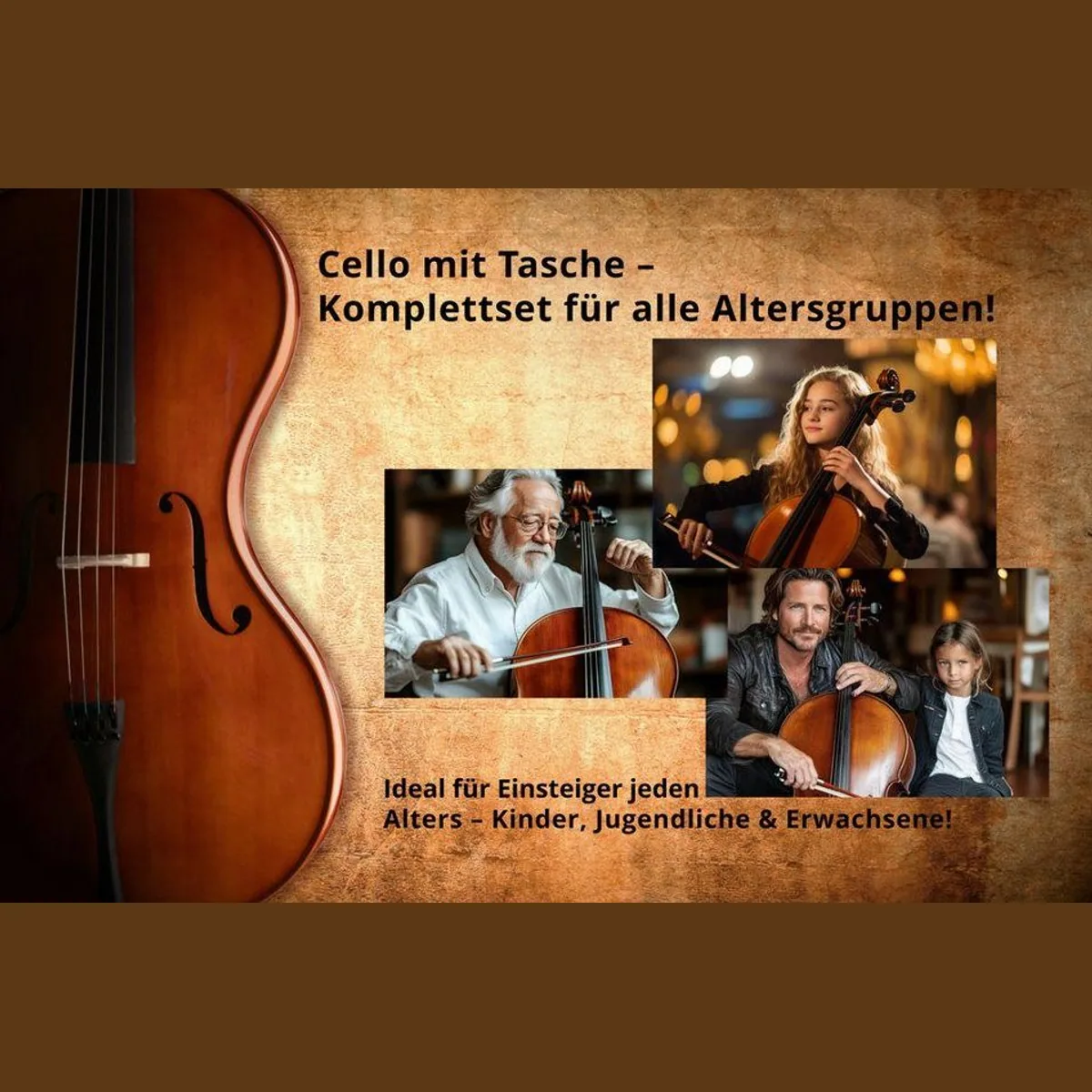 Classic Cantabile CP-200 4/4 Cello-Set, vollmassiv, inkl. Bogen und Tasche 4