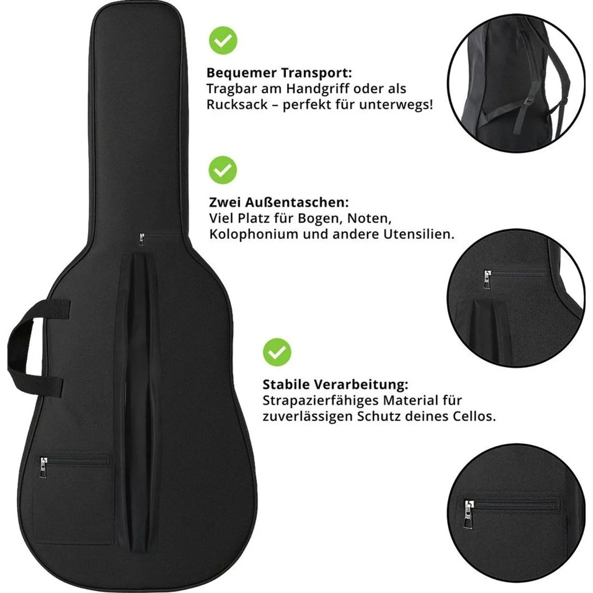 Classic Cantabile CP-200 4/4 Cello-Set, vollmassiv, inkl. Bogen und Tasche 5