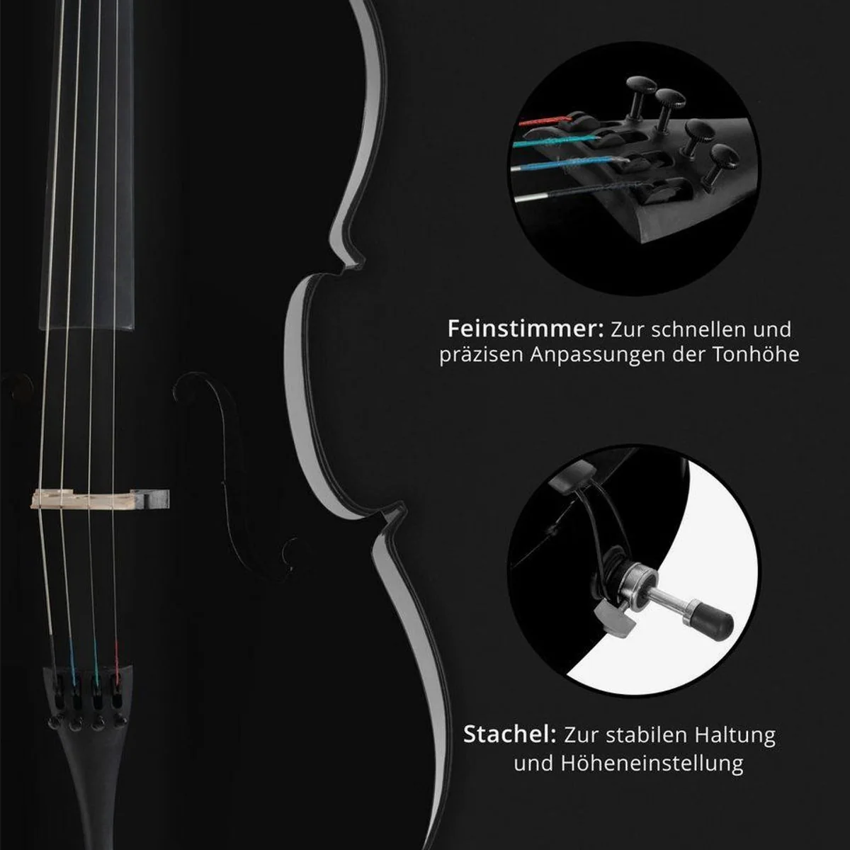 Classic Cantabile CP-100 Cello 4/4 Set, klassisches Design, Ahorn-Korpus, inkl. Bogen und Tasche 5