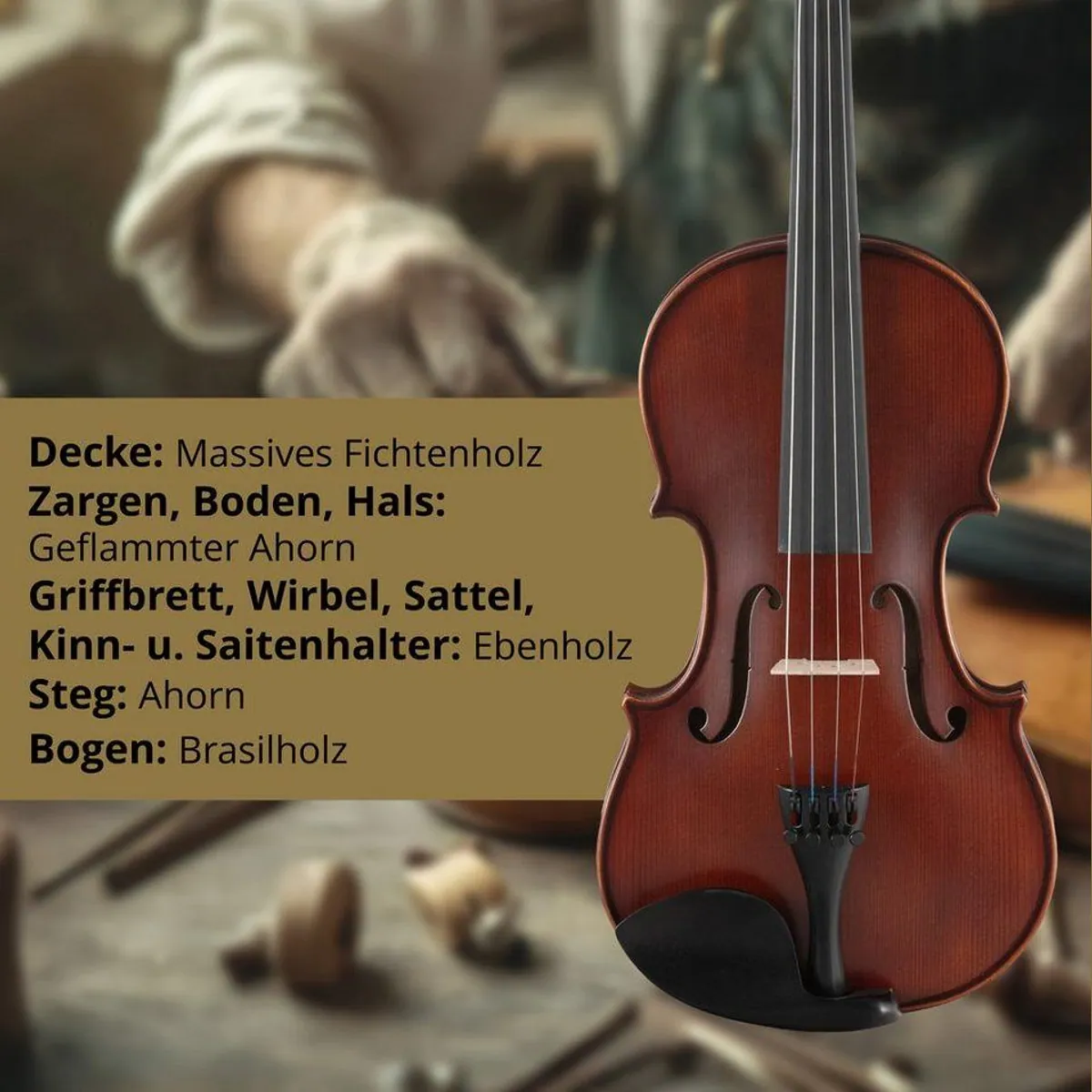 Classic Cantabile Brioso Violinenset 3/4, klangvolle Materialien, umfangreiches Zubehör 2