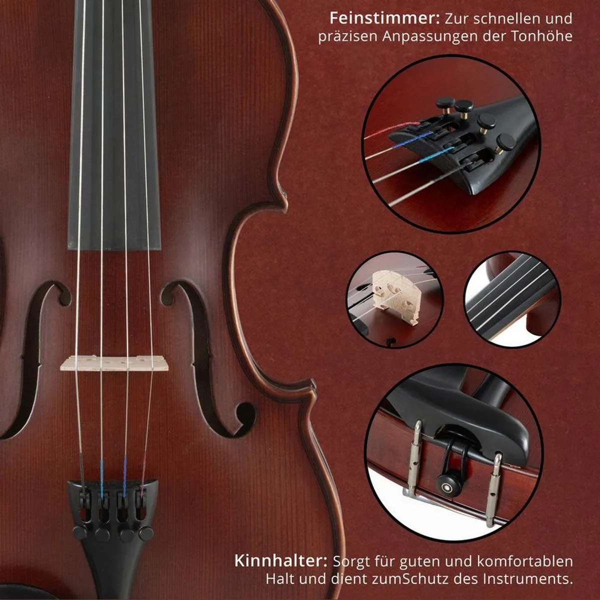 Classic Cantabile Brioso Violinenset 3/4, klangvolle Materialien, umfangreiches Zubehör 5