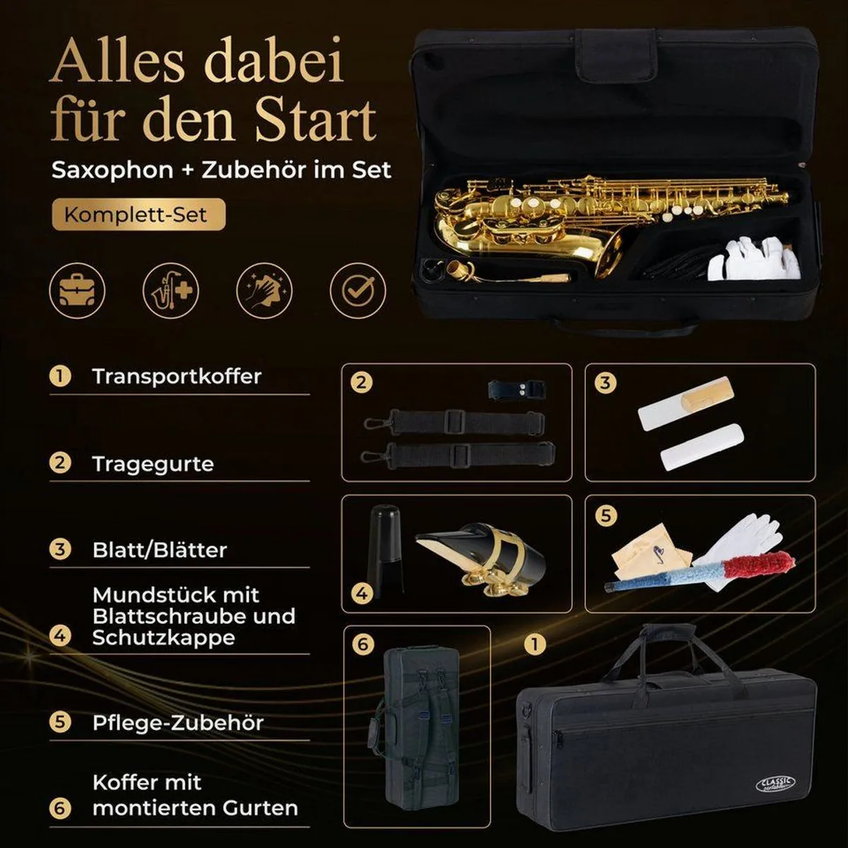 Classic Cantabile Alt Saxophon AS-450, leicht spielbar, klarer Klang, mit Koffer und Zubehör 5