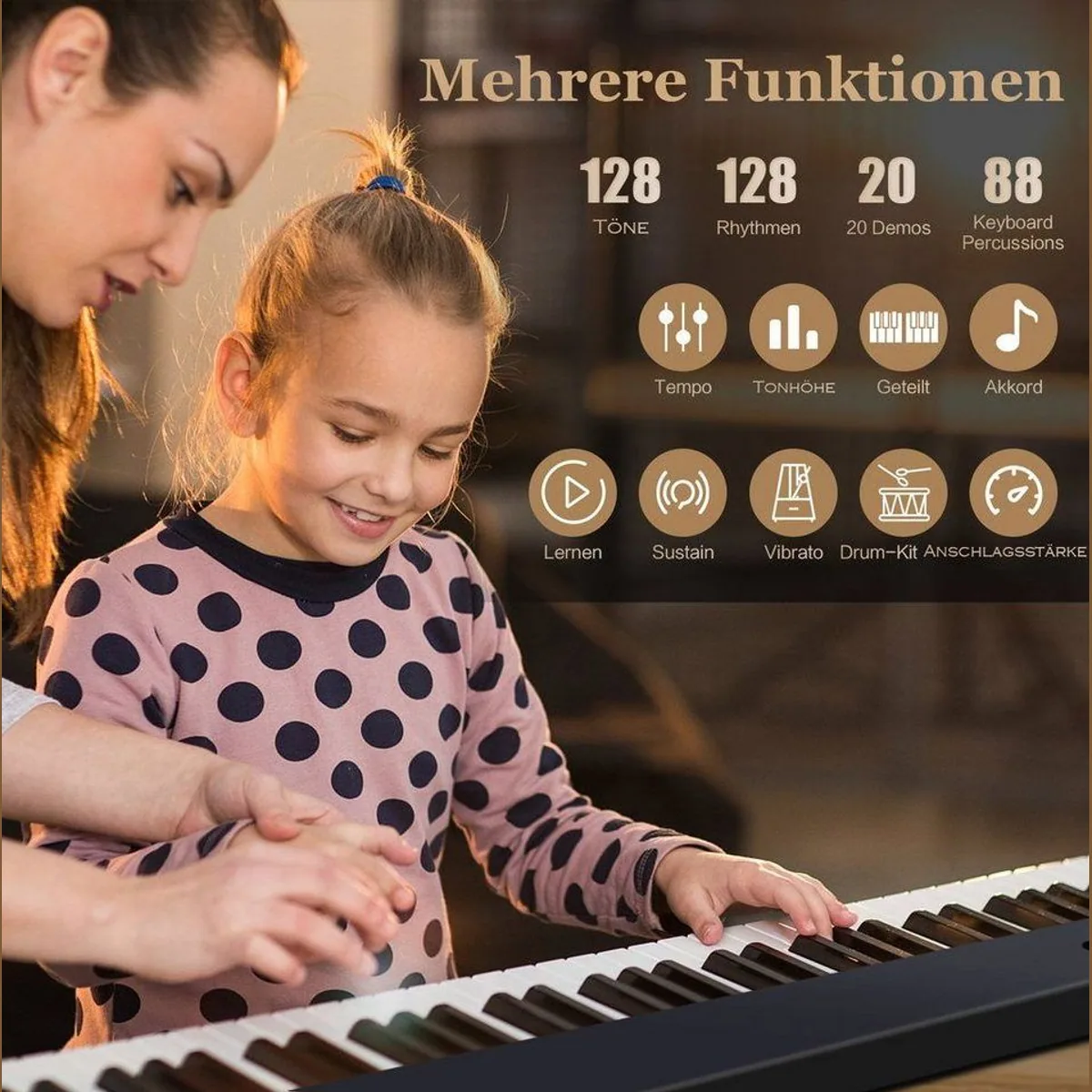 COSTWAY Home-Keyboard, 88 beleuchtete Tasten, 2 Lehrmodi 2