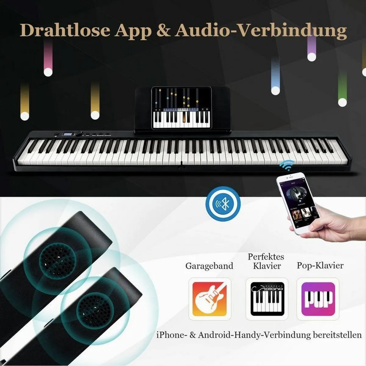 COSTWAY Home-Keyboard, 88 beleuchtete Tasten, 2 Lehrmodi 4